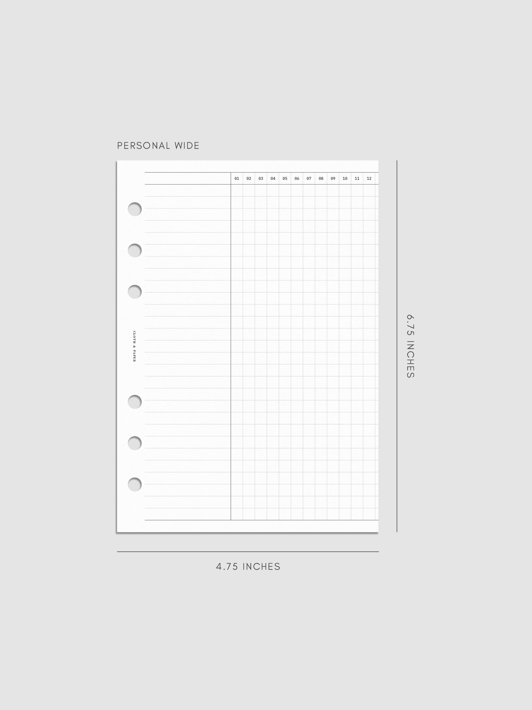 Digital mockup of Habit Fold Out Planner Insert in Personal Wide