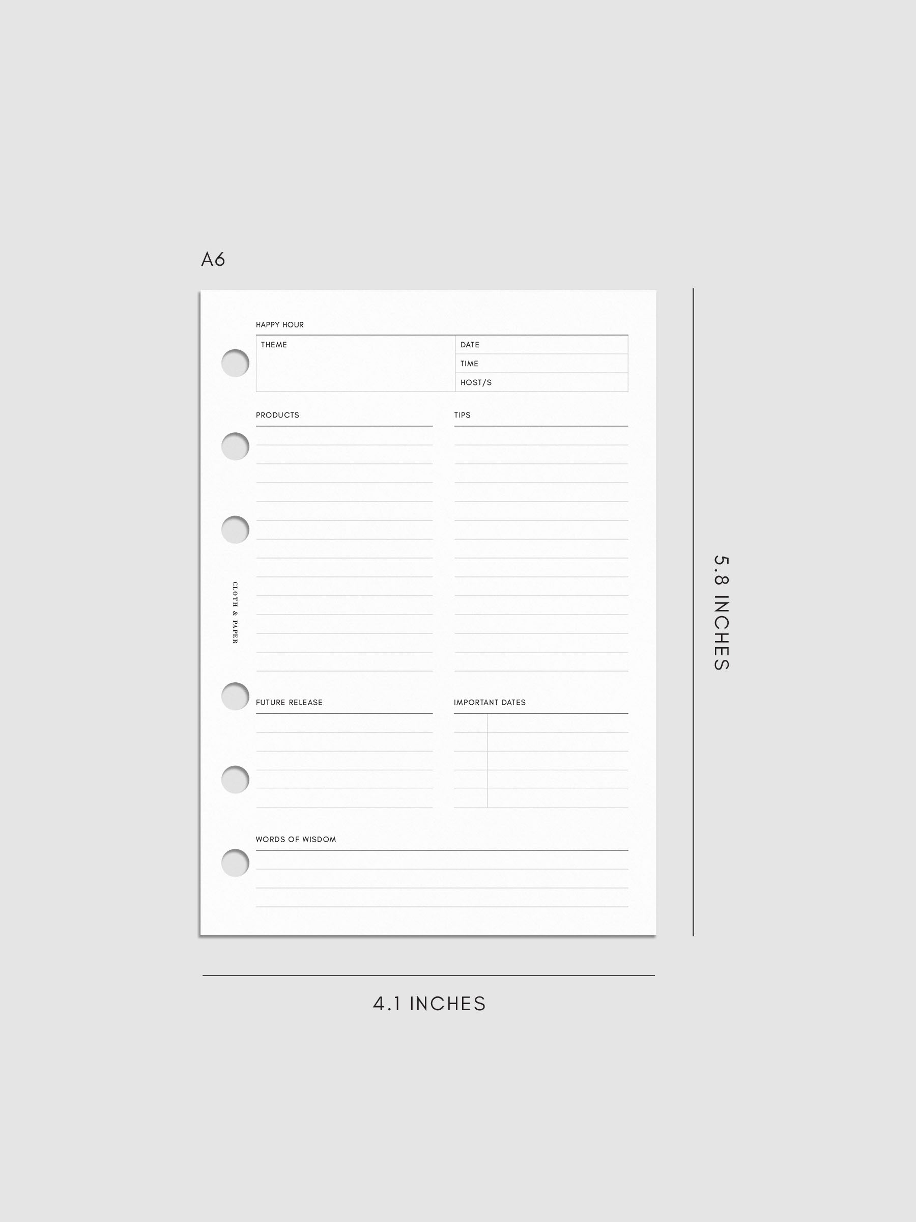 Mockup of Happy Hour Notes Inserts in A6 