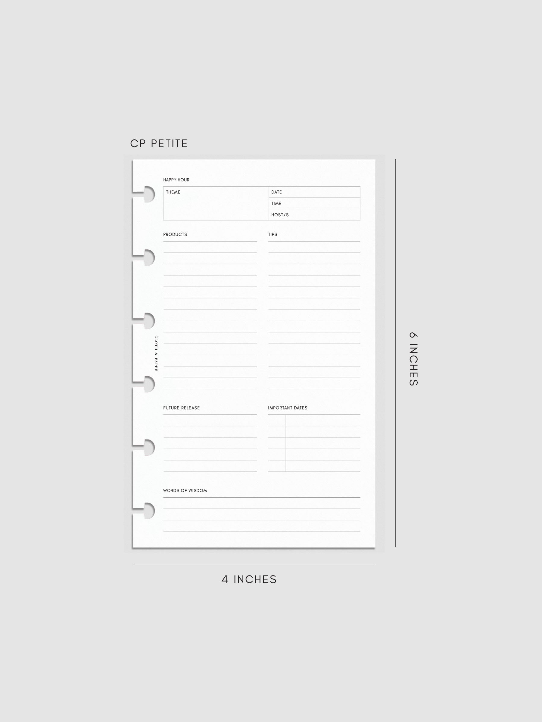 Mockup of Happy Hour Notes Inserts in CP Petite