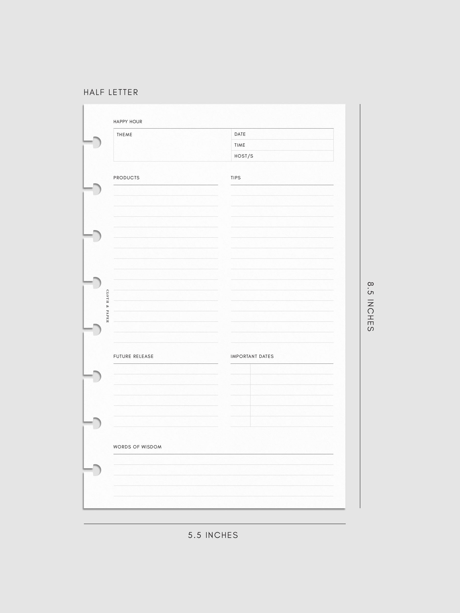 Mockup of Happy Hour Notes Inserts in Half Letter