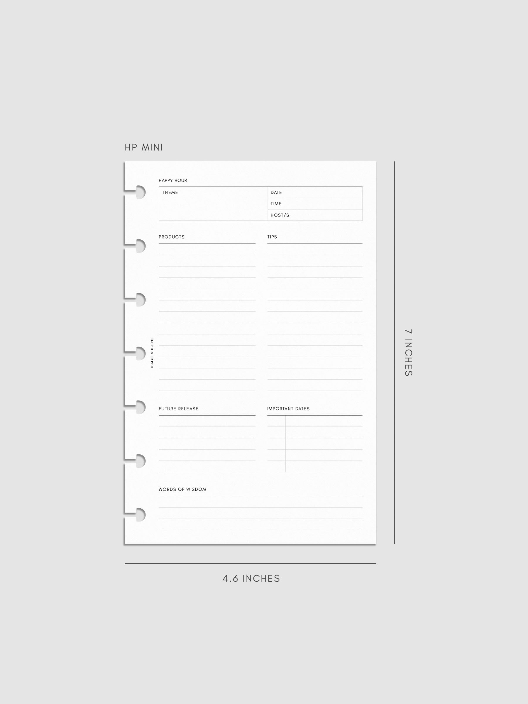 Mockup of Happy Hour Notes Inserts in HP Mini