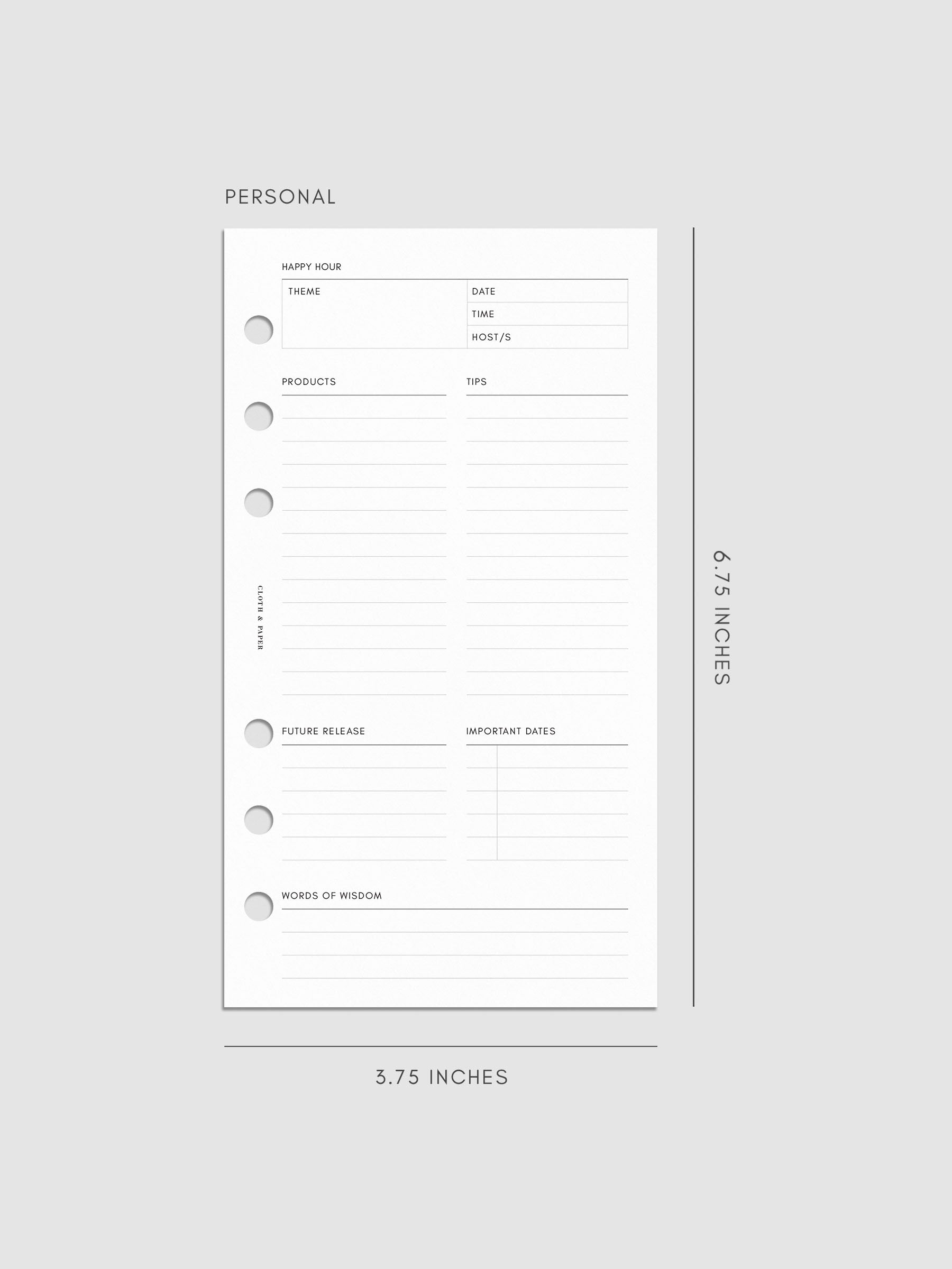 Mockup of Happy Hour Notes Inserts in Personal