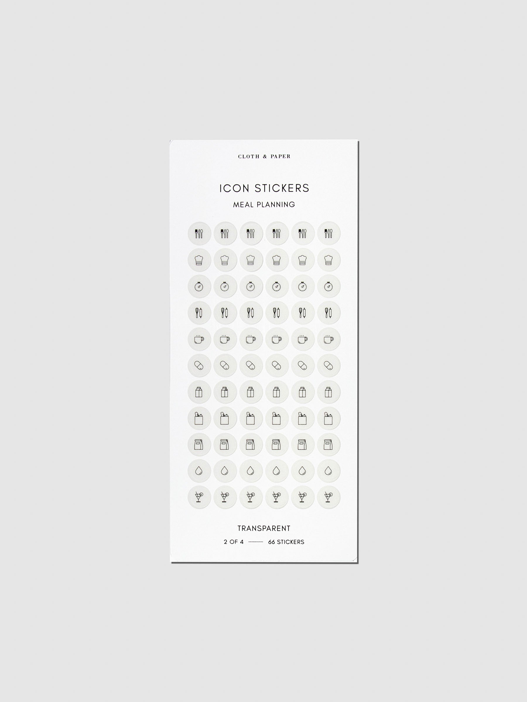 Grey meal planning sticker sheet displayed on a neutral background.