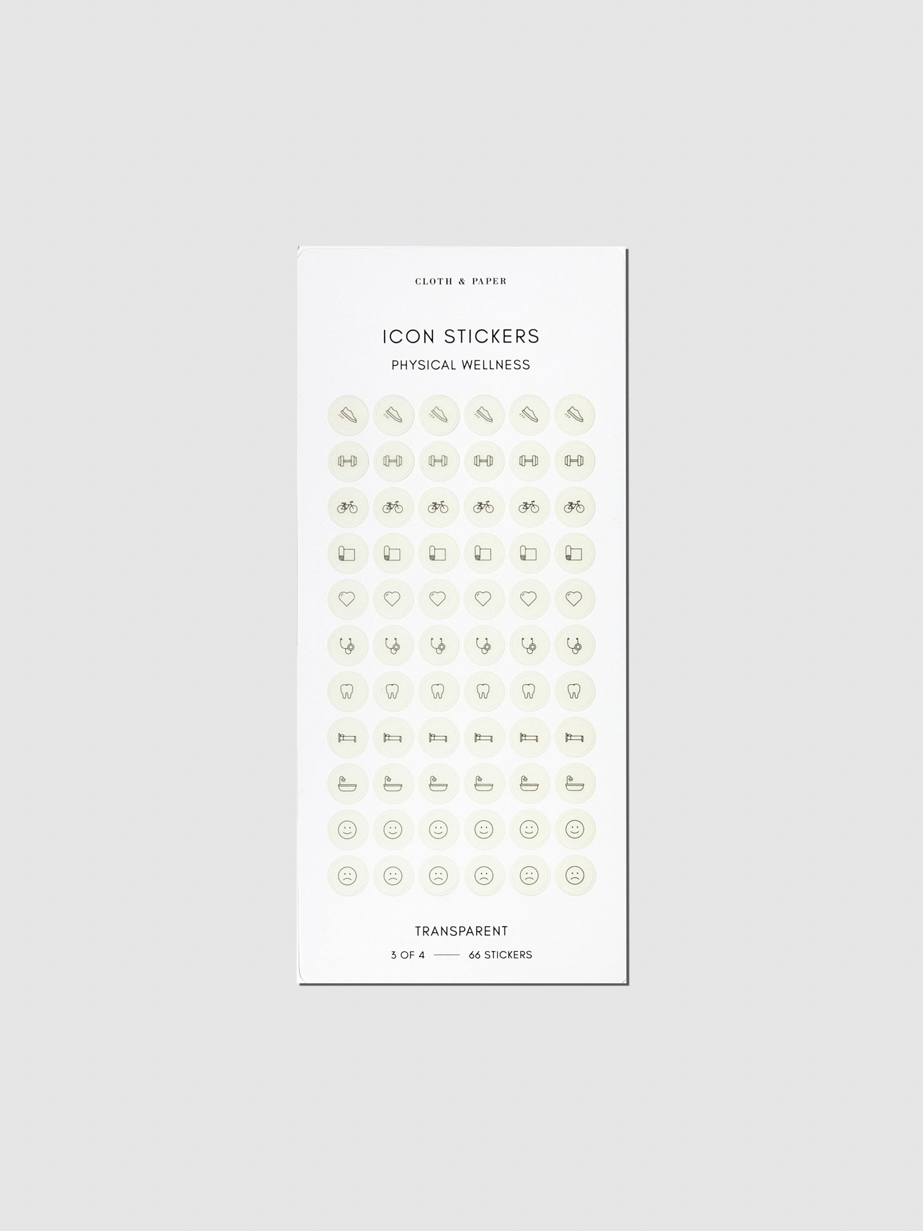 Beige physical wellness sticker sheet displayed on a neutral background.