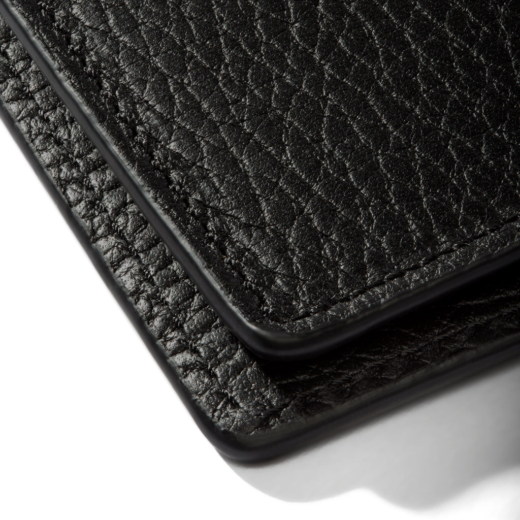 Closeup of leather folio showing its texture.