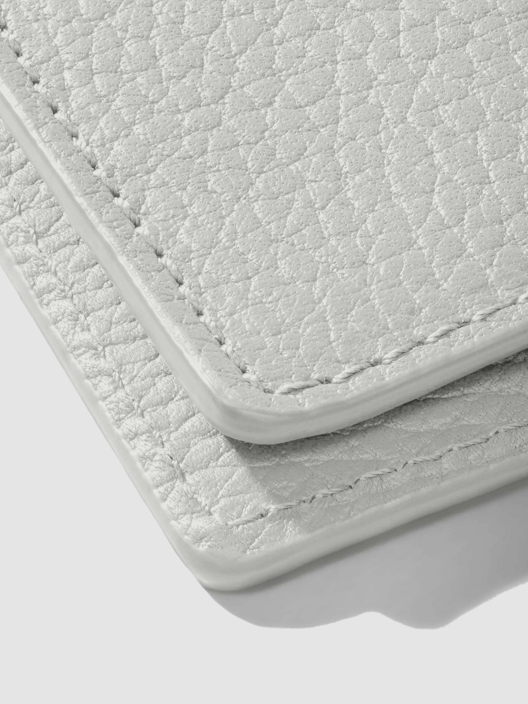 Closeup of Veleta folio showing the stitching and glazing.