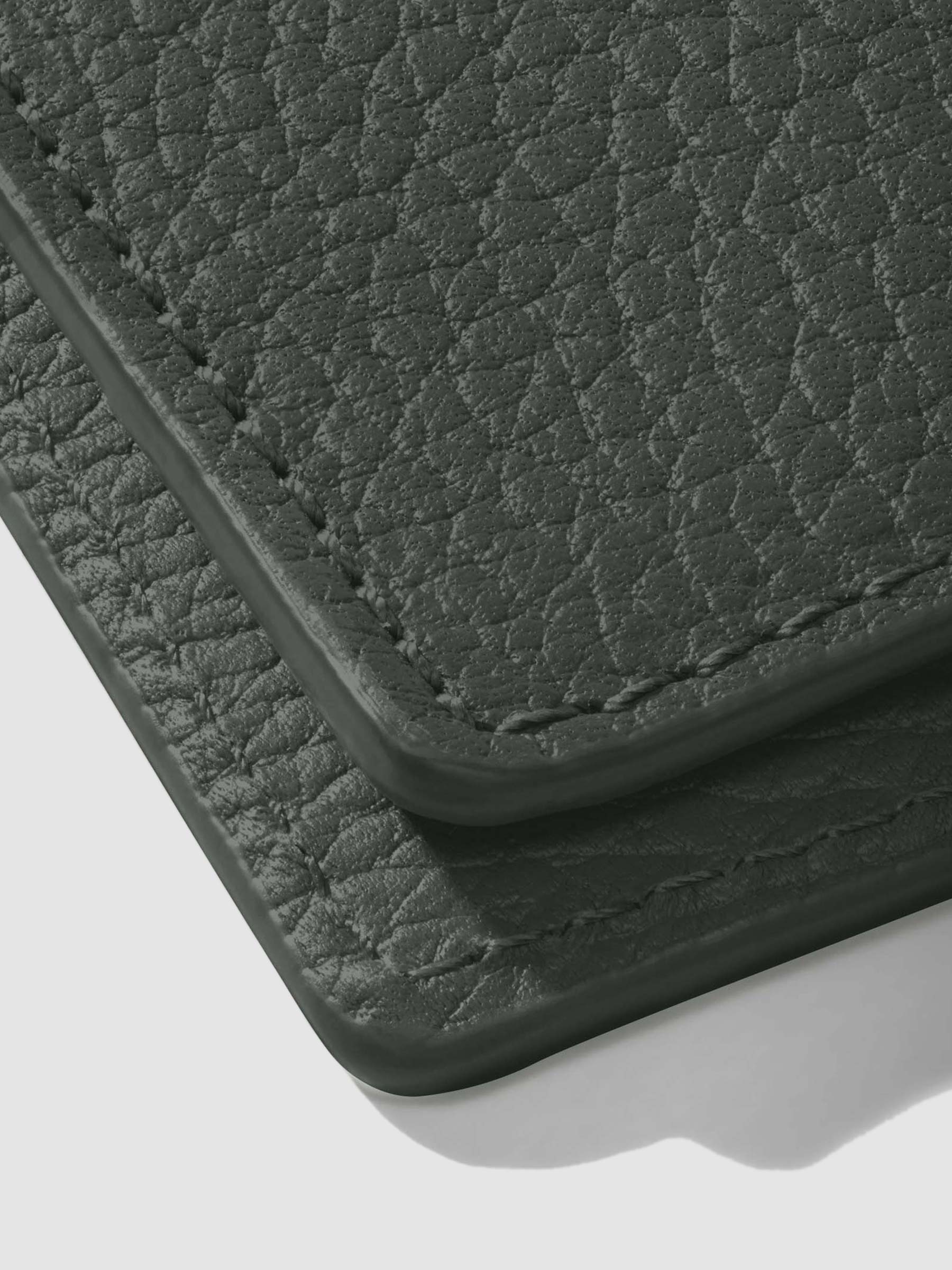 Closeup of glazing on leather folio.