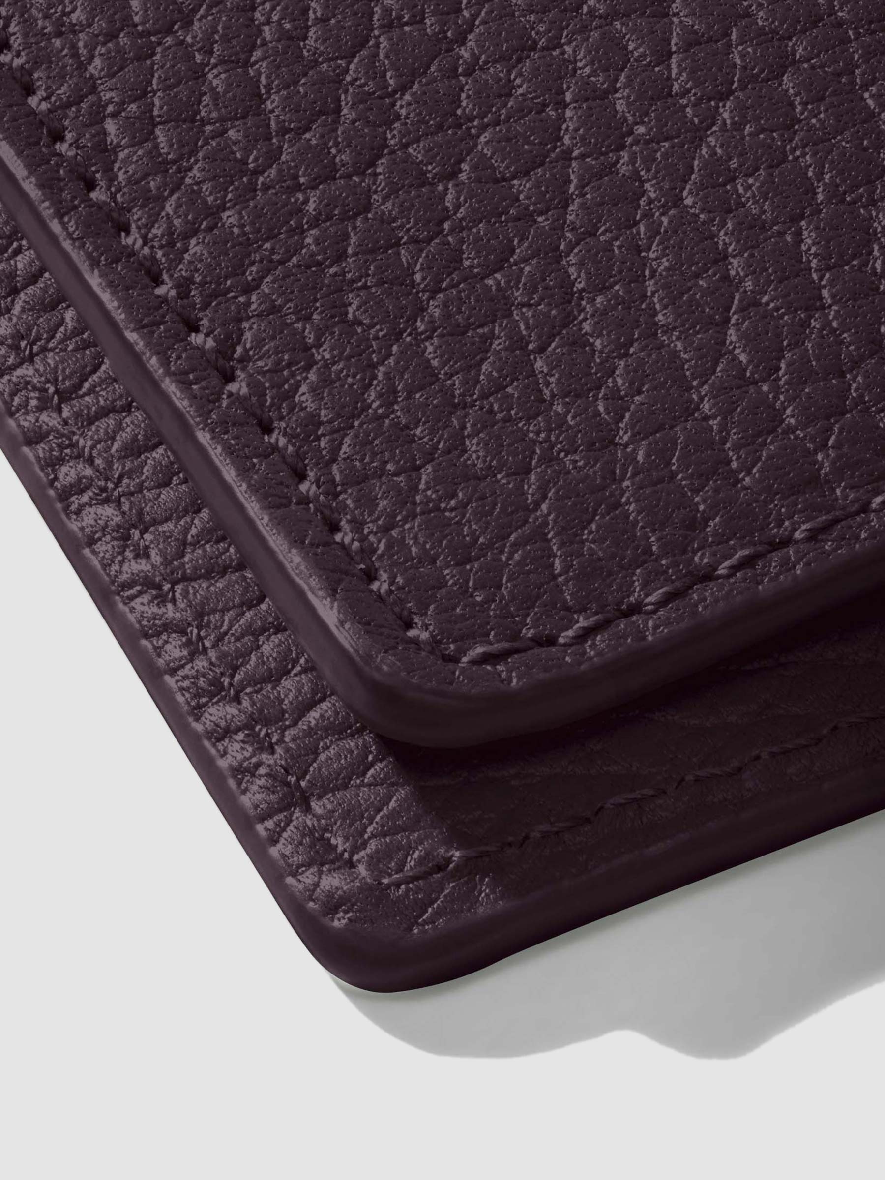 Closeup of glazing on leather folio.