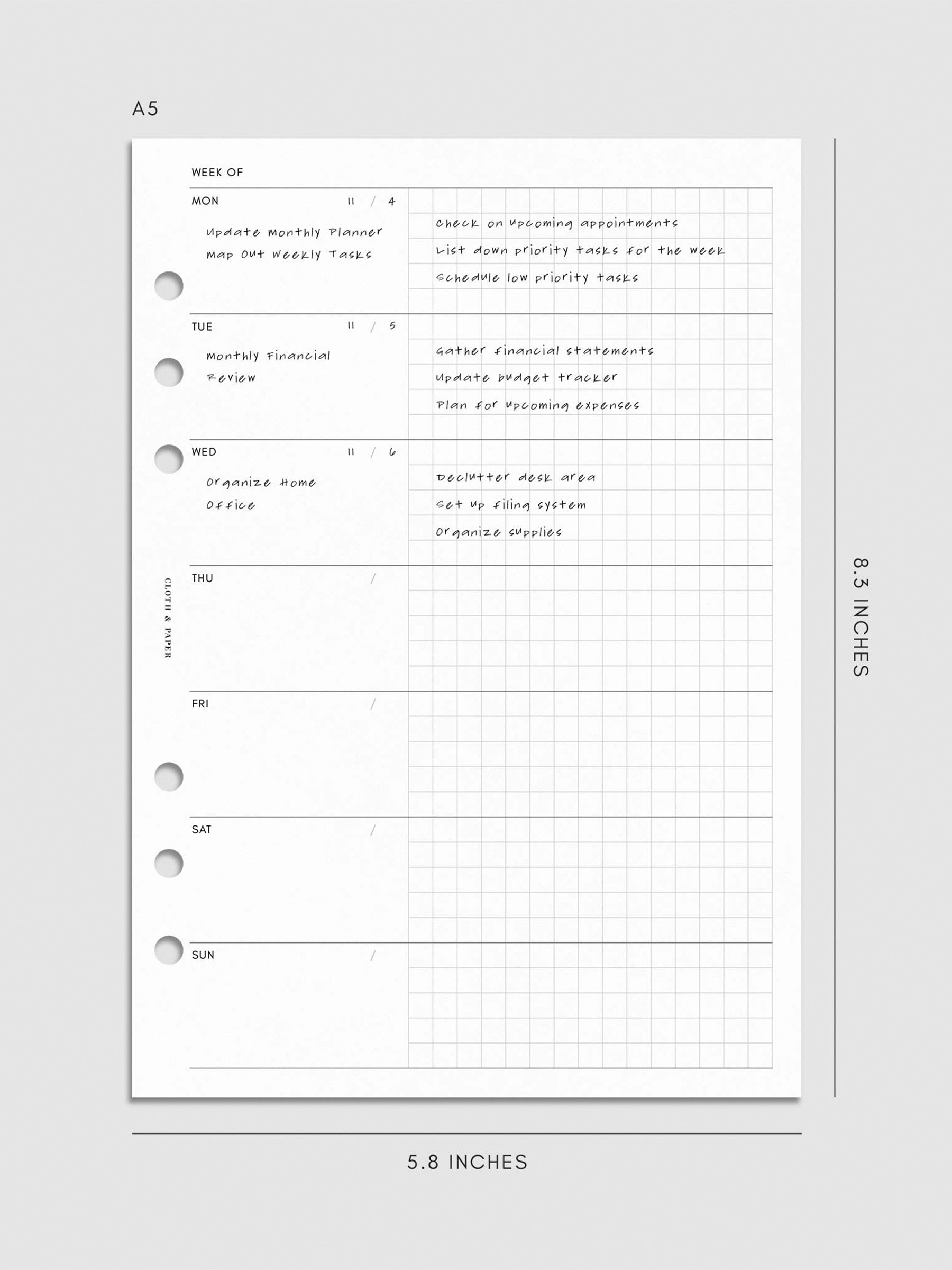 Digital mockup of insert sized A5.