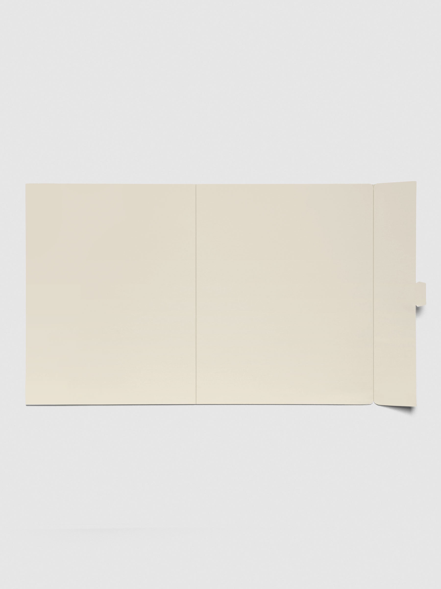 Cream index folder fully opened to show a blank interior surface.