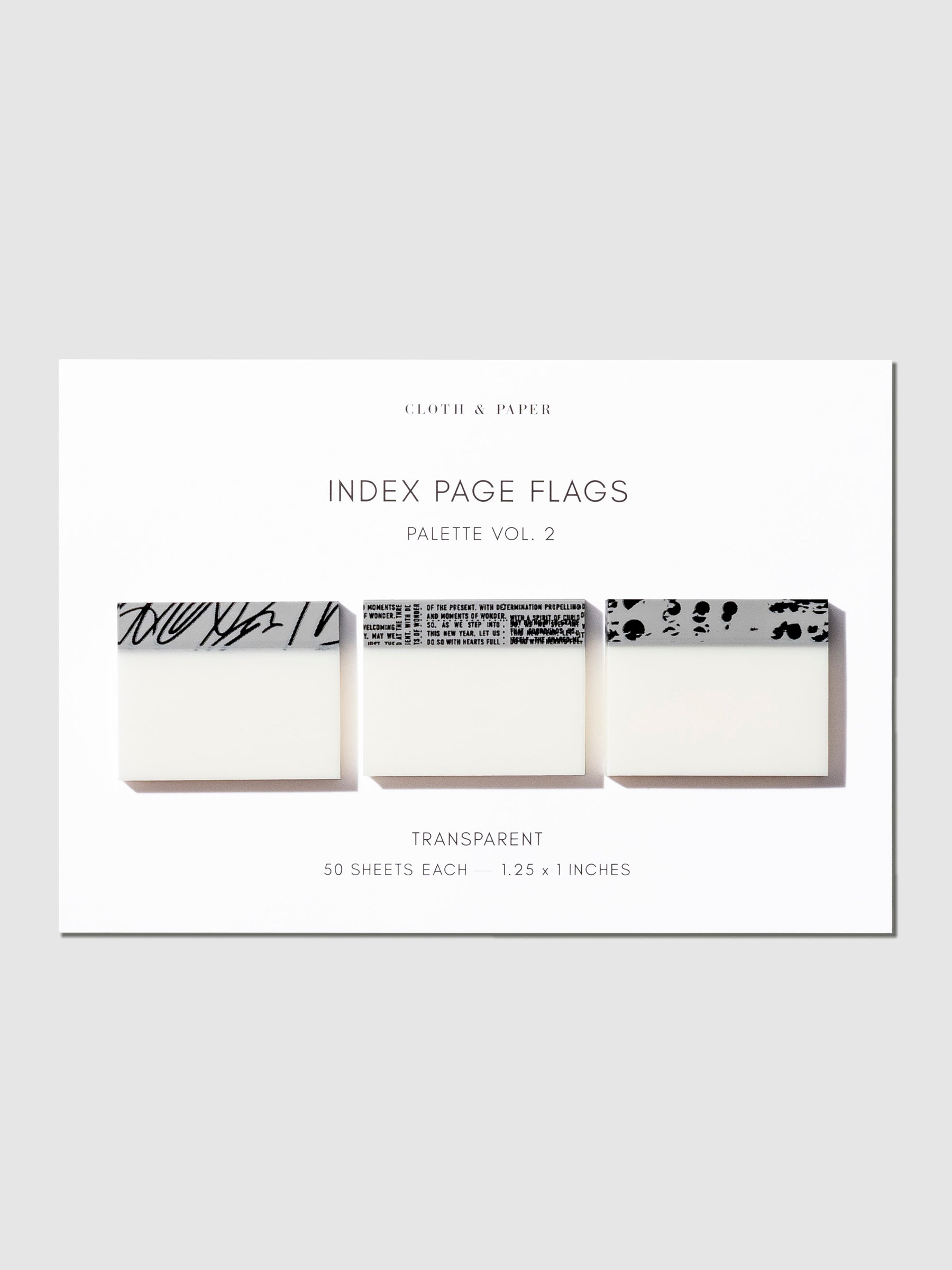 Index Page Flags, Vol 2, Cloth and Paper. Page flags displayed on a neutral background.