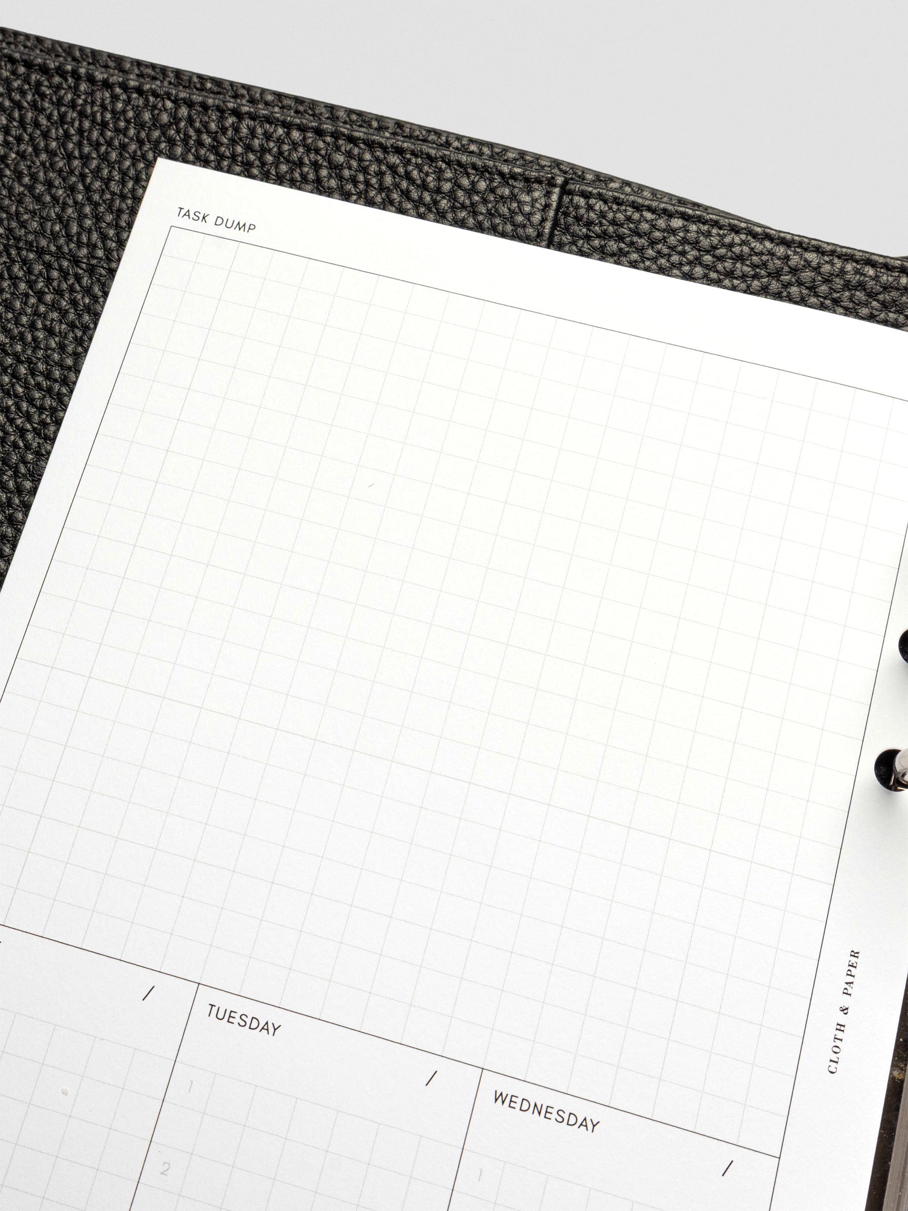 Close-up of the "Task Dump" section at the top of the Ivy Lee Priority Planner Insert, showing a spacious grid layout for capturing miscellaneous tasks.
