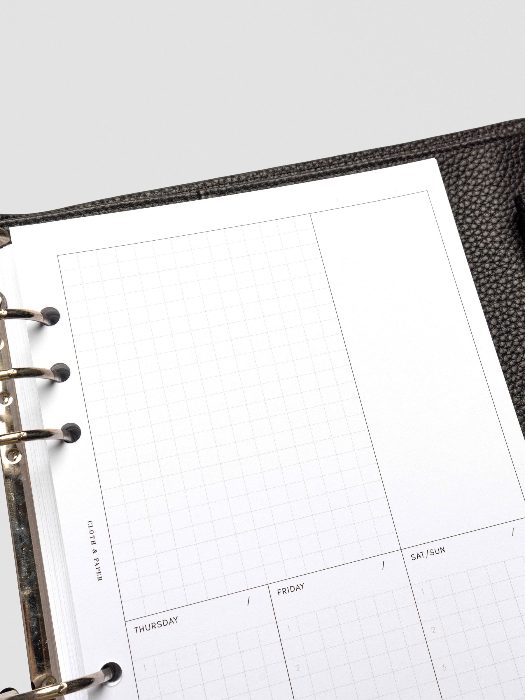 Close-up of the Thursday to Saturday/Sunday sections on the Ivy Lee Priority Planner Insert, with each day offering six lines for listing top tasks.