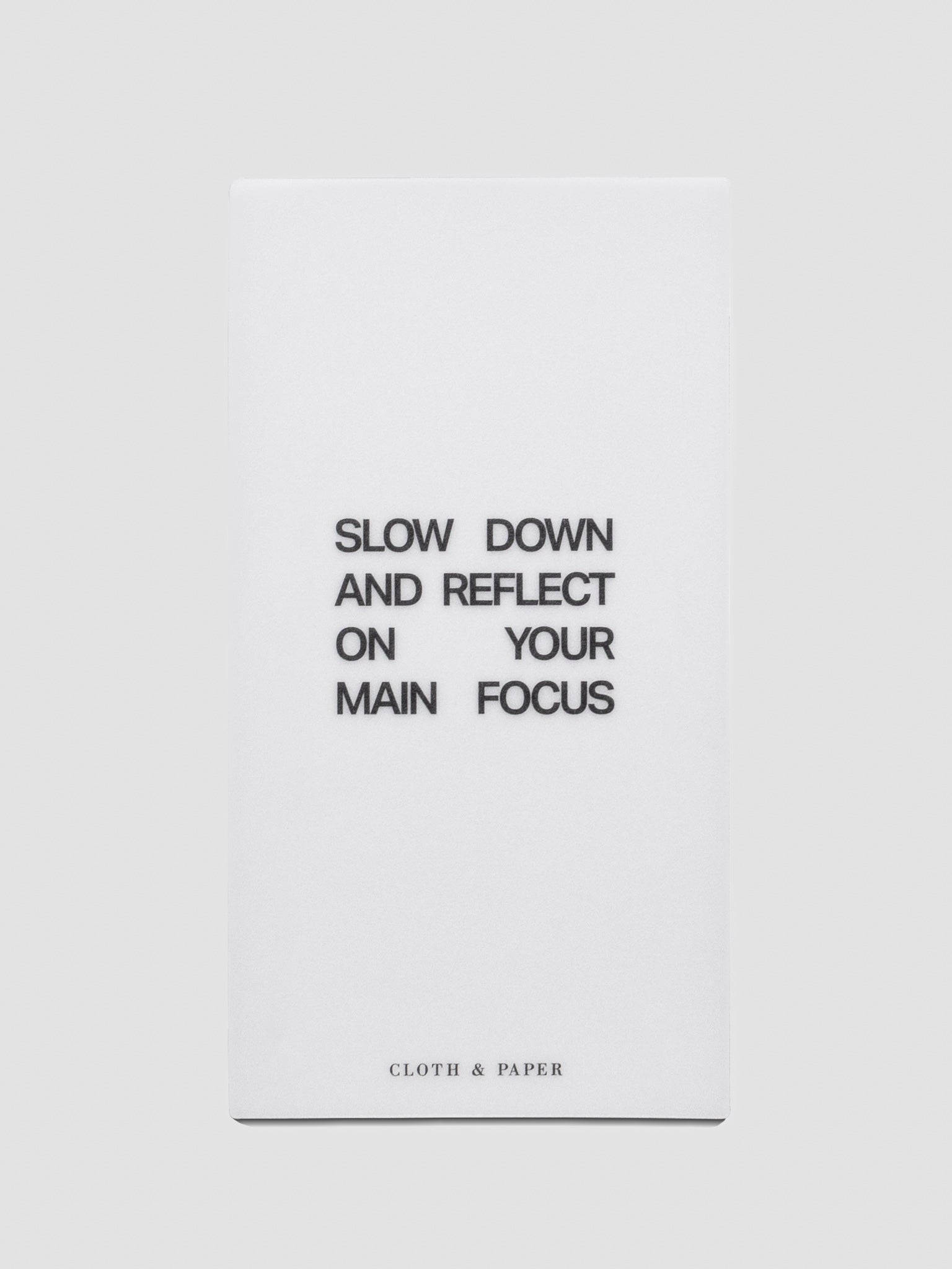 Journaling card reading "Slow down and reflect on your main focus".