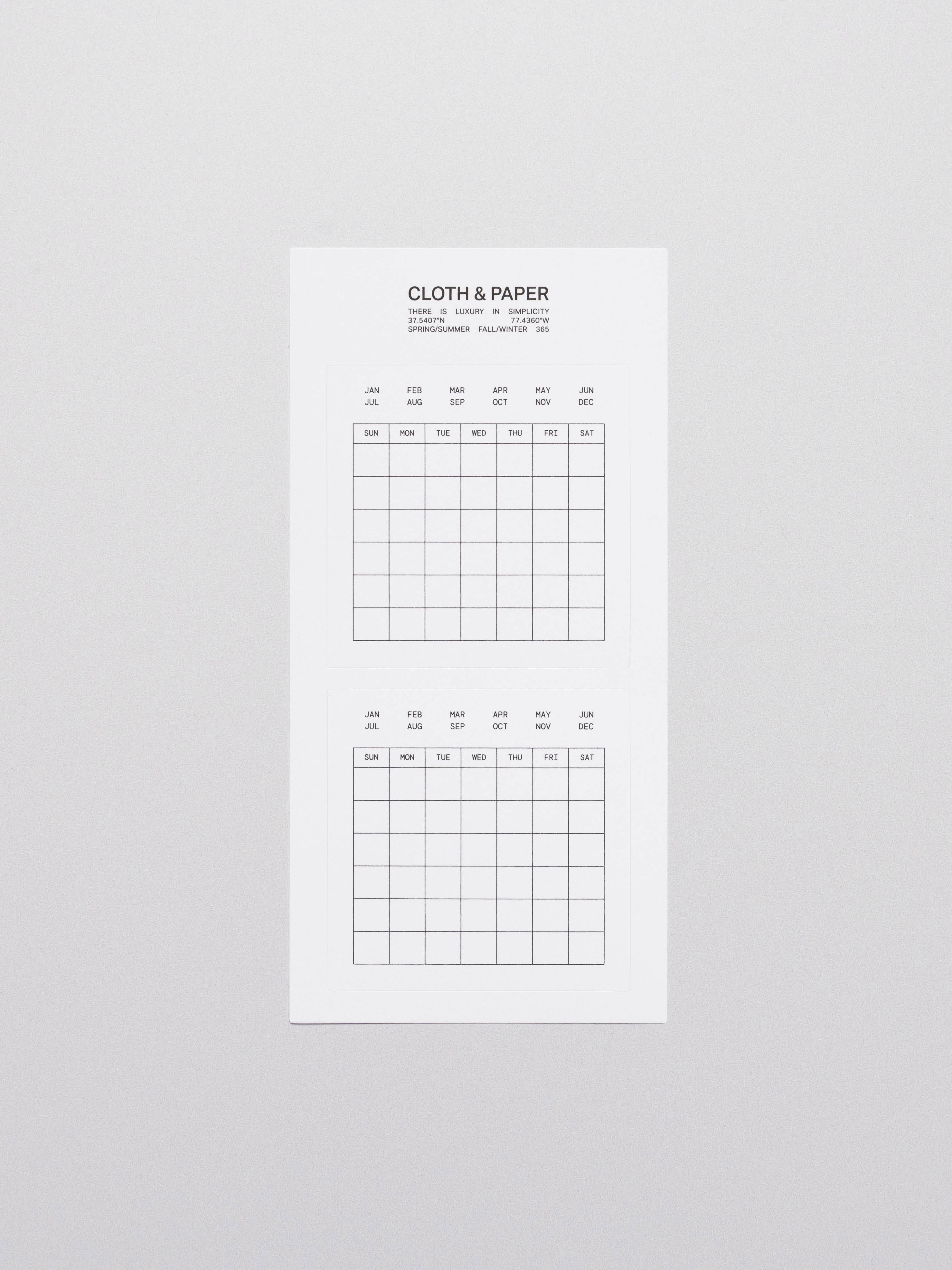 Calendar stickers displayed on a neutral background.