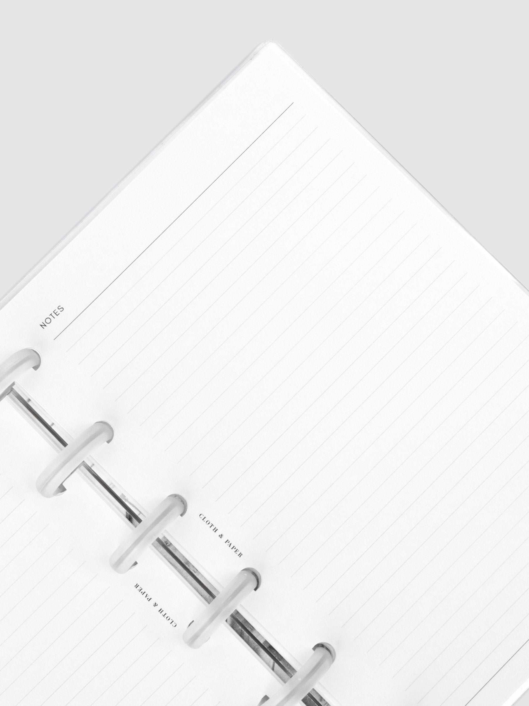 Close up of the Lined Notes Planner Inserts in size CP Petite.