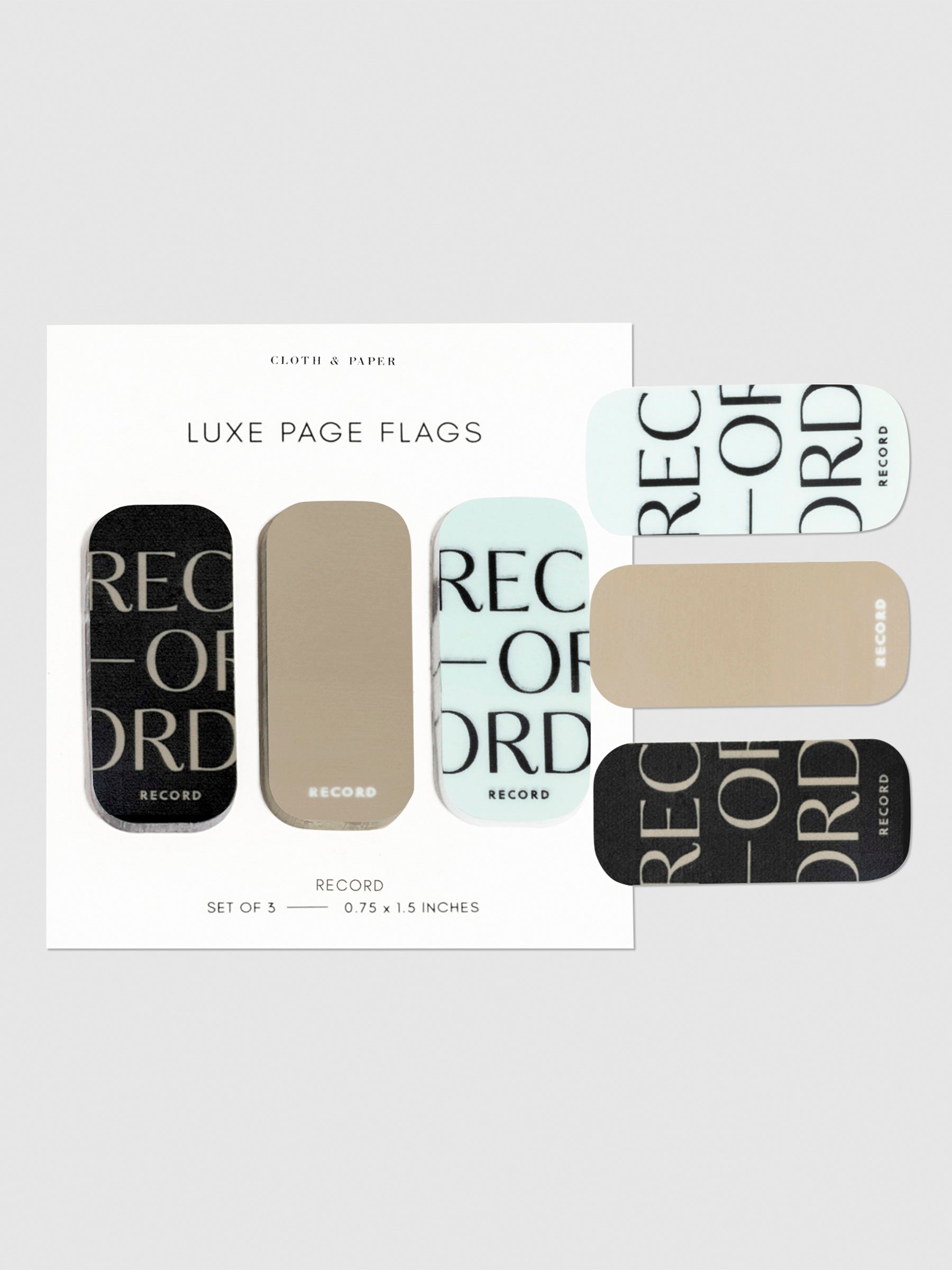 Task page flags on their backings on a neutral background. One of each flag is stuck to the right side of the backing.