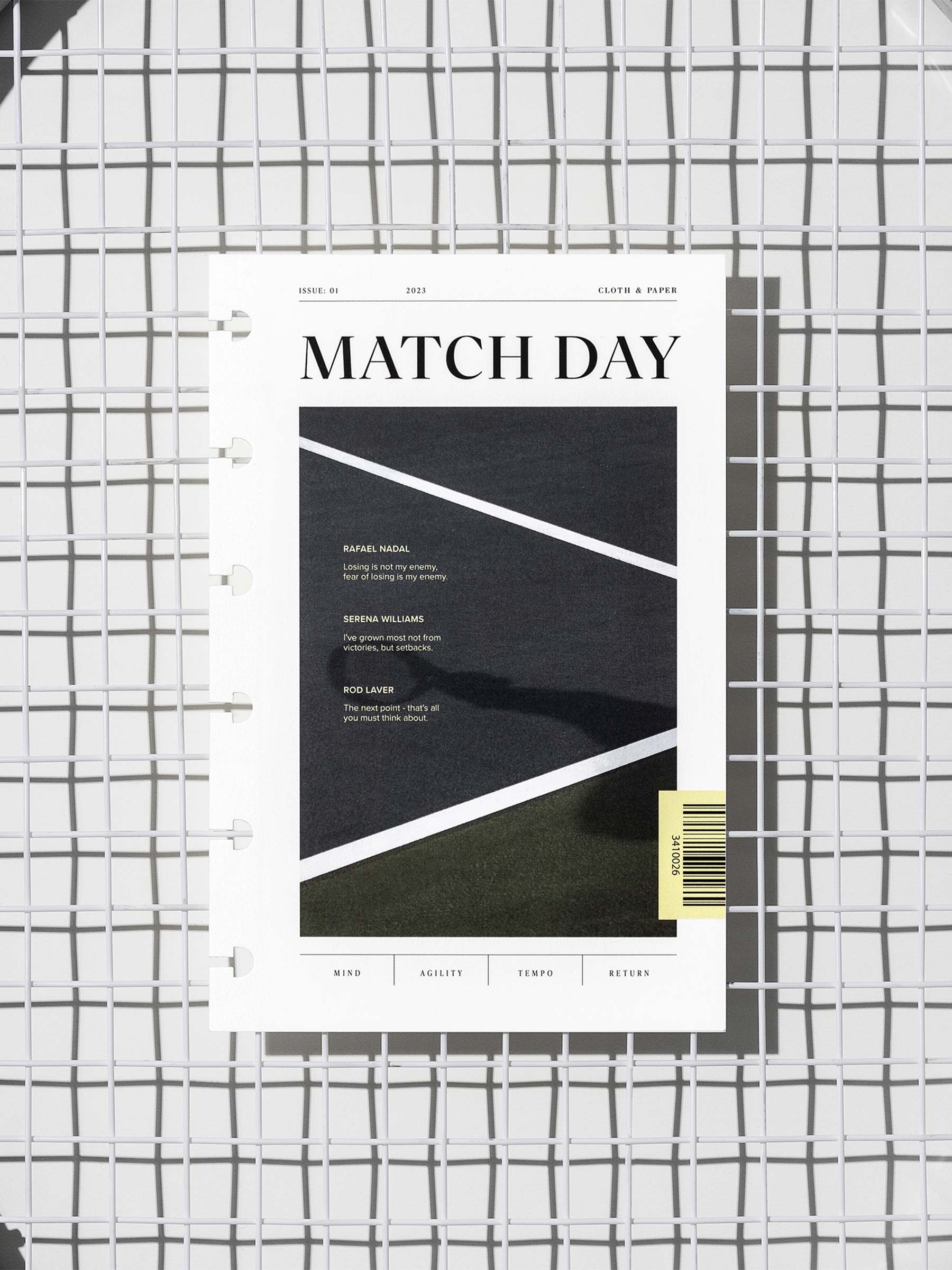 Match Day dashboard displayed on a tennis racket's netting. Size shown is CP Petite. 