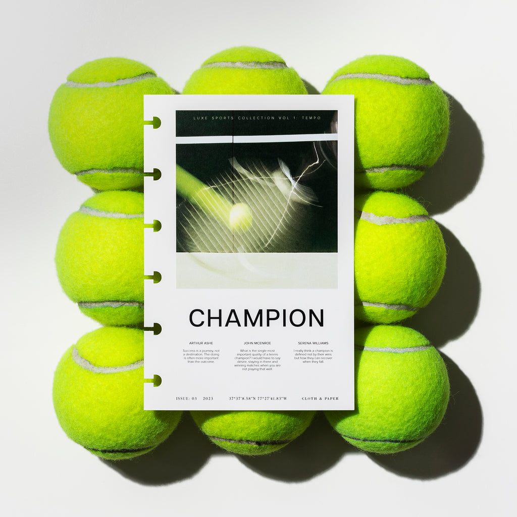 Champion dashboard displayed on top of 12 tennis balls. Size shown is CP Petite. 