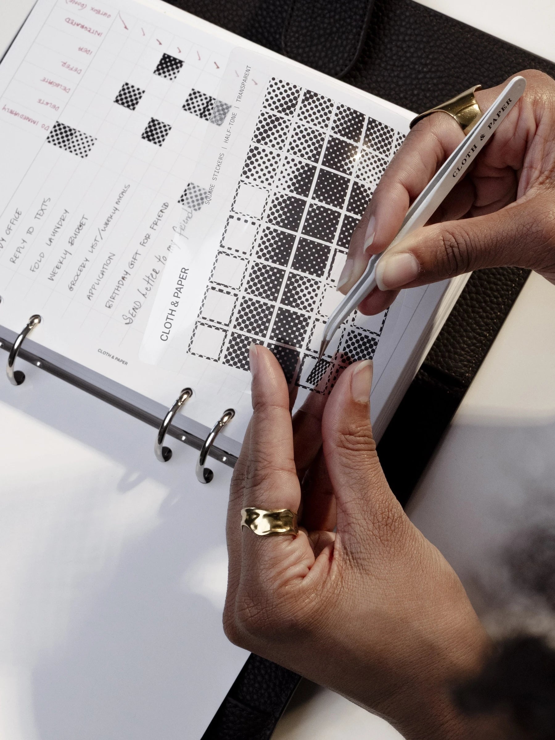 Square Stickers | Halftone being used by a person in a planner.
