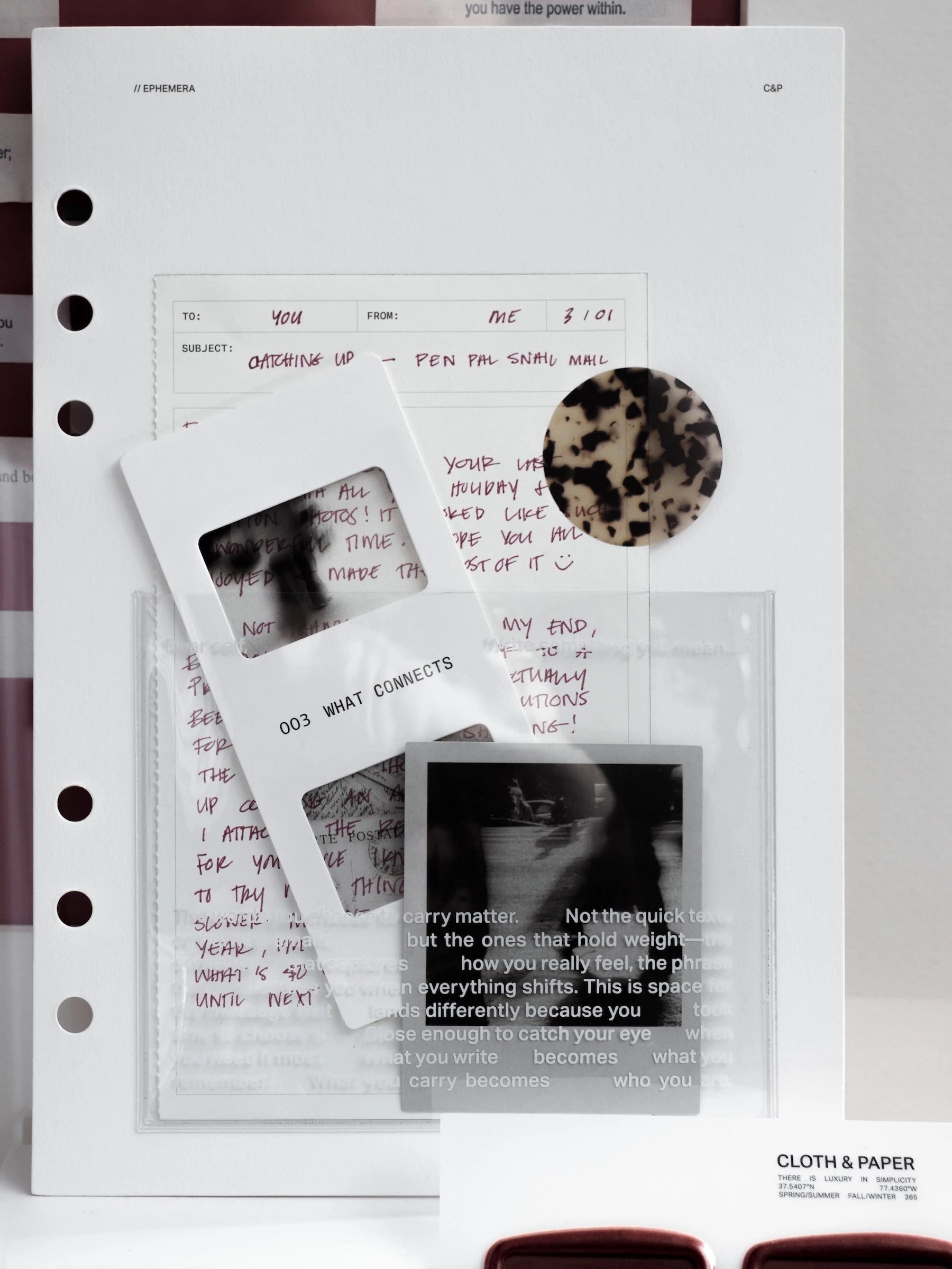 Ephemera Planner Dashboard showing other Cloth & Paper products inside the transparent pocket.