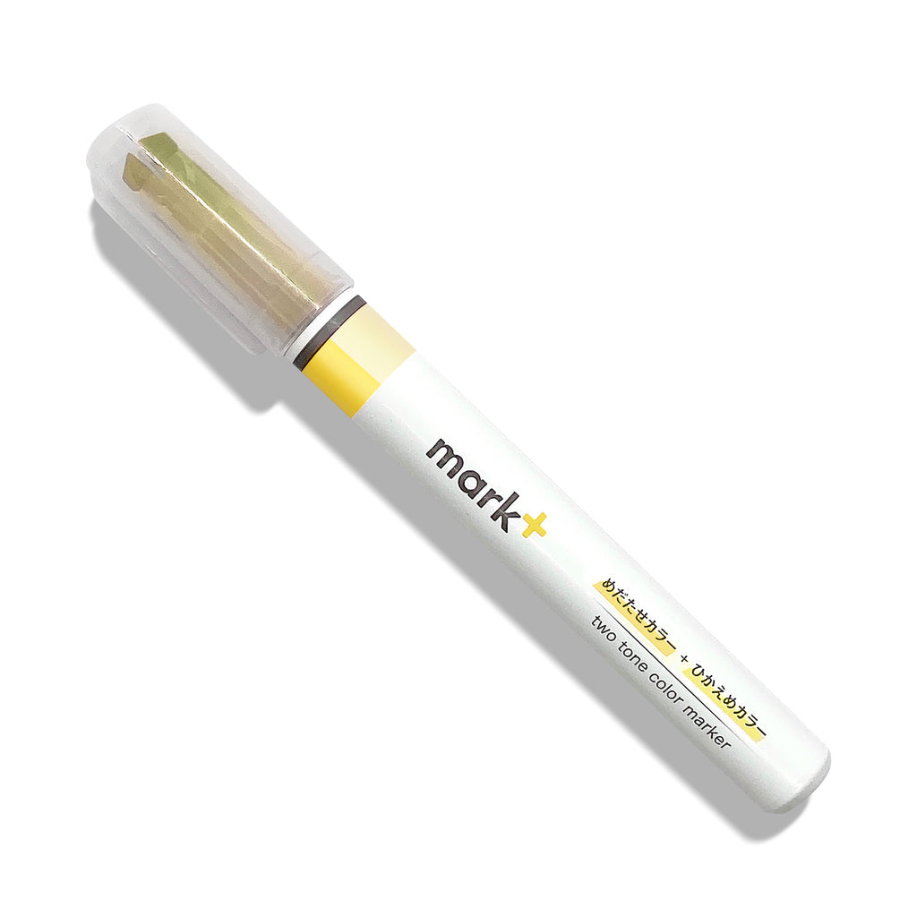 Kokuyo Mark Plus Two Tone Highlighter in Yellow turned to the left against a white background.