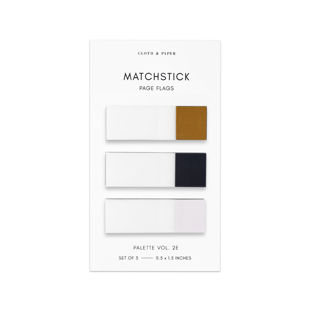 Matchstick Page Flags, Volume 2E, Cloth and Paper. Page flags on their backing on a white background.