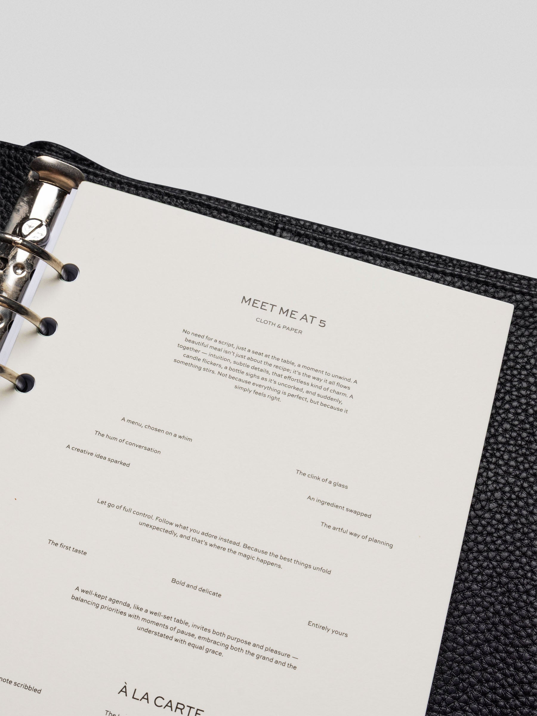 A close-up of the top portion of the "Meet Me At 5" dashboard, showing the title and a paragraph that introduces the concept of a spontaneous and meaningful meal or gathering.