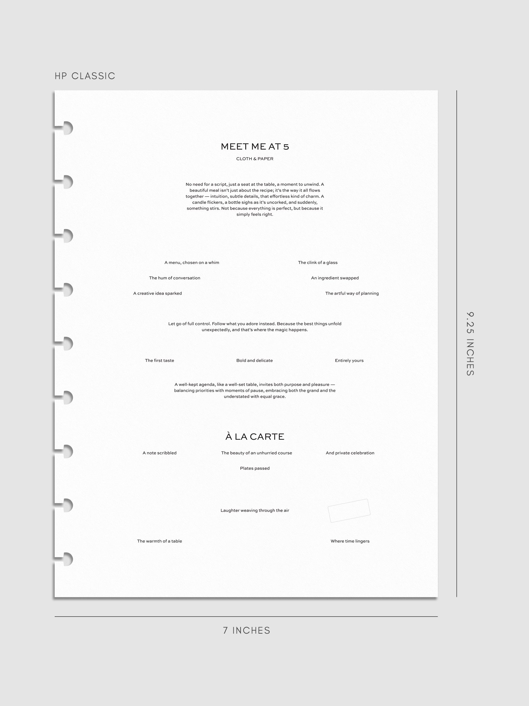 Digital Mockup of the Meet Me At 5 Planner Dashboard in HP Classic.