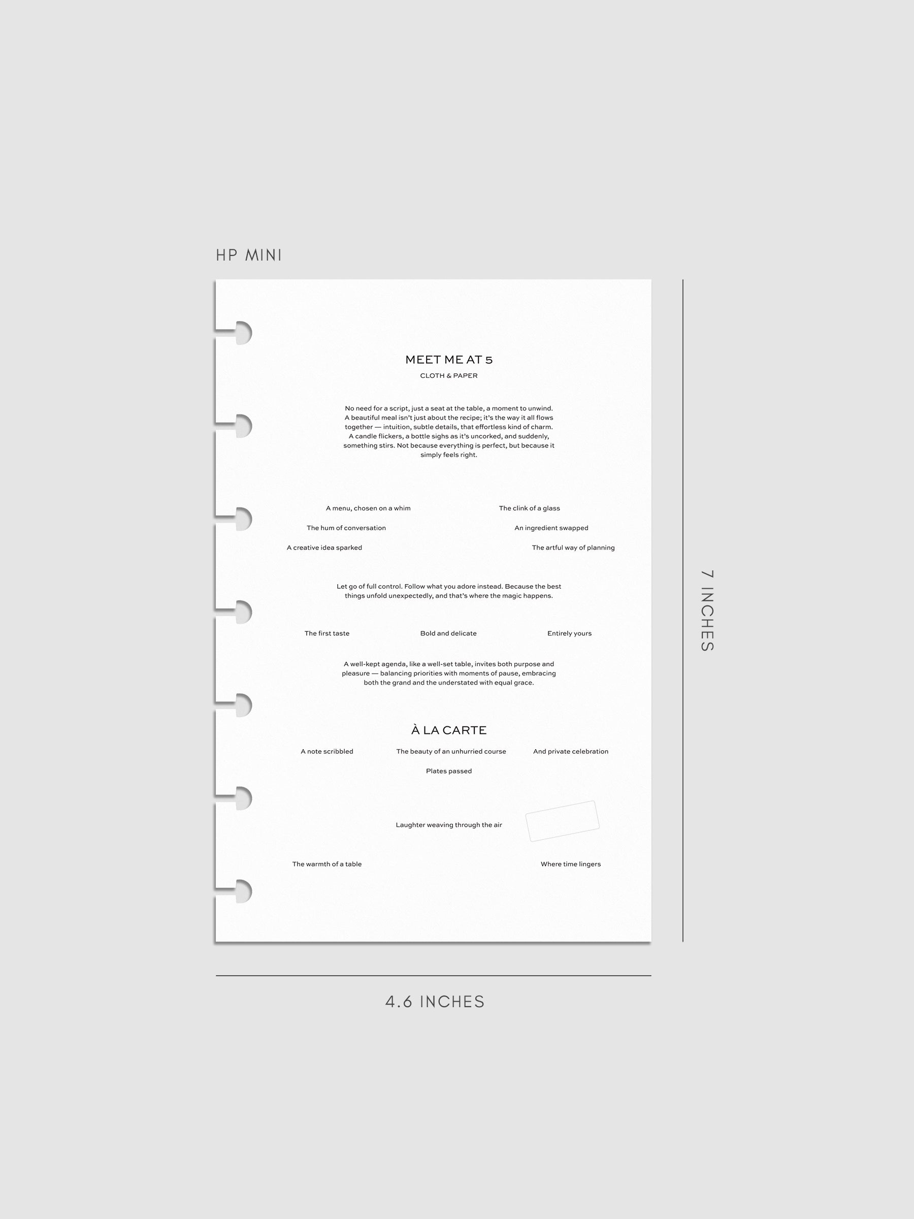 Digital Mockup of the Meet Me At 5 Planner Dashboard in HP Mini.