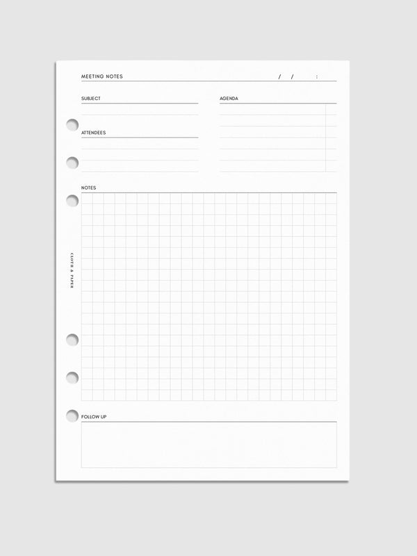 Meeting Notes Planner Inserts | Cloth & Paper