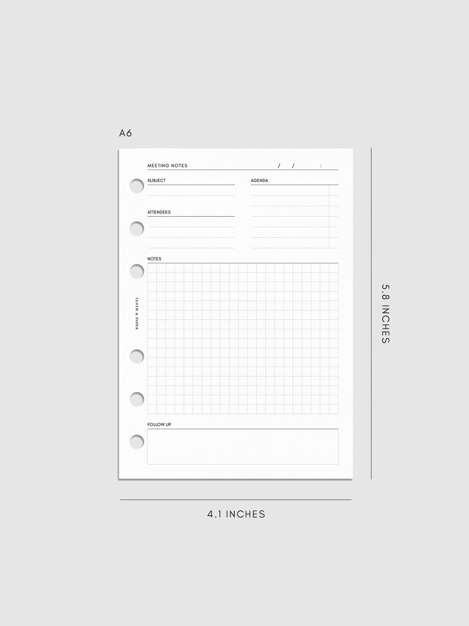 Meeting Notes Planner Inserts | Cloth & Paper
