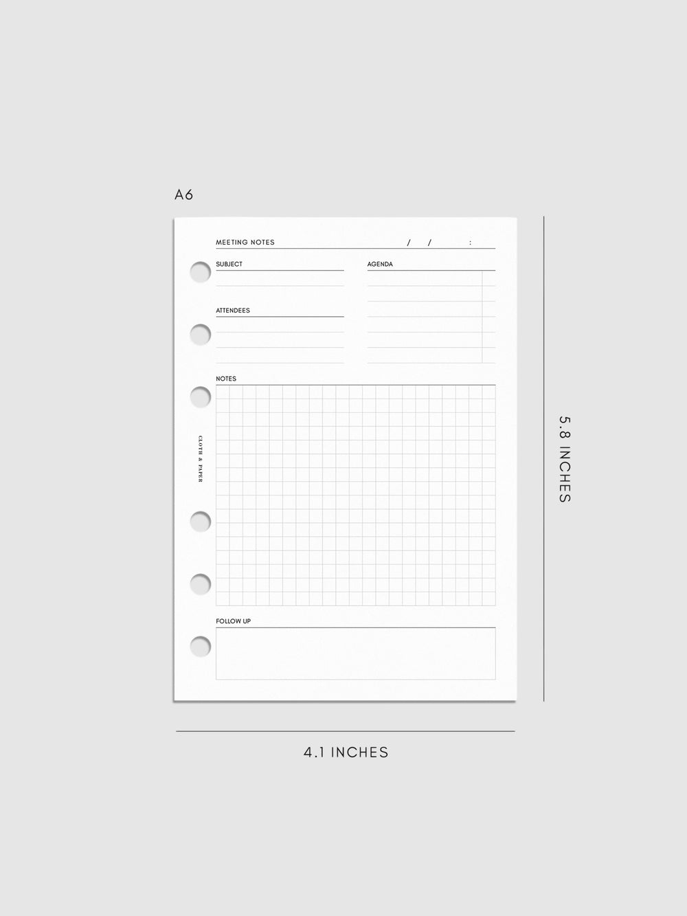 Meeting Notes Planner Inserts | Cloth & Paper
