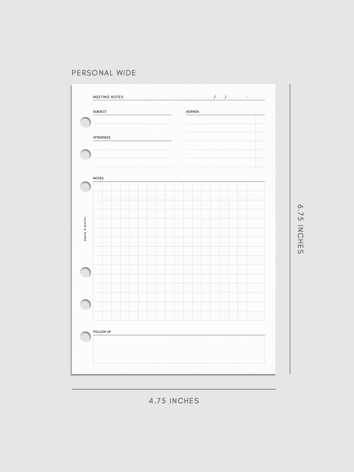 Meeting Notes Planner Inserts | Cloth & Paper