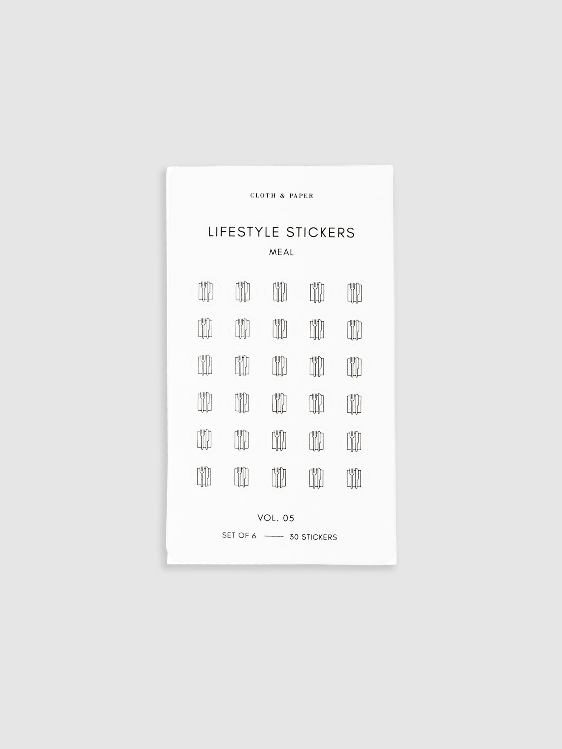 Meal sticker sheet from Lifestyle Mini Icon Stickers displayed on a neutral background.