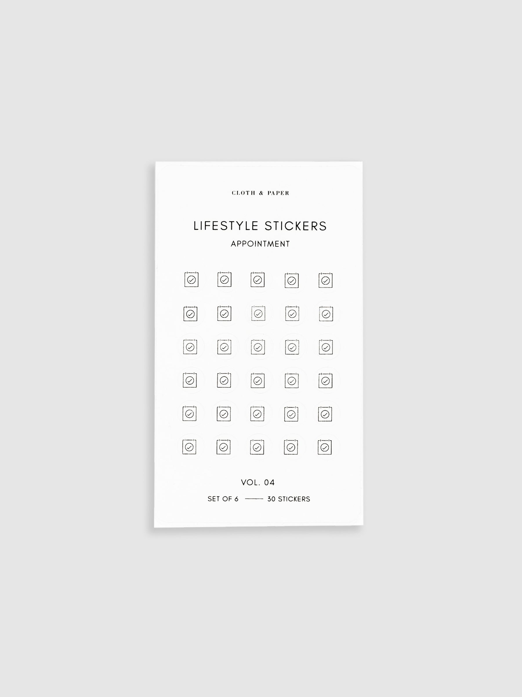 Appointment sticker sheet from Lifestyle Mini Icon Stickers displayed on a neutral background.