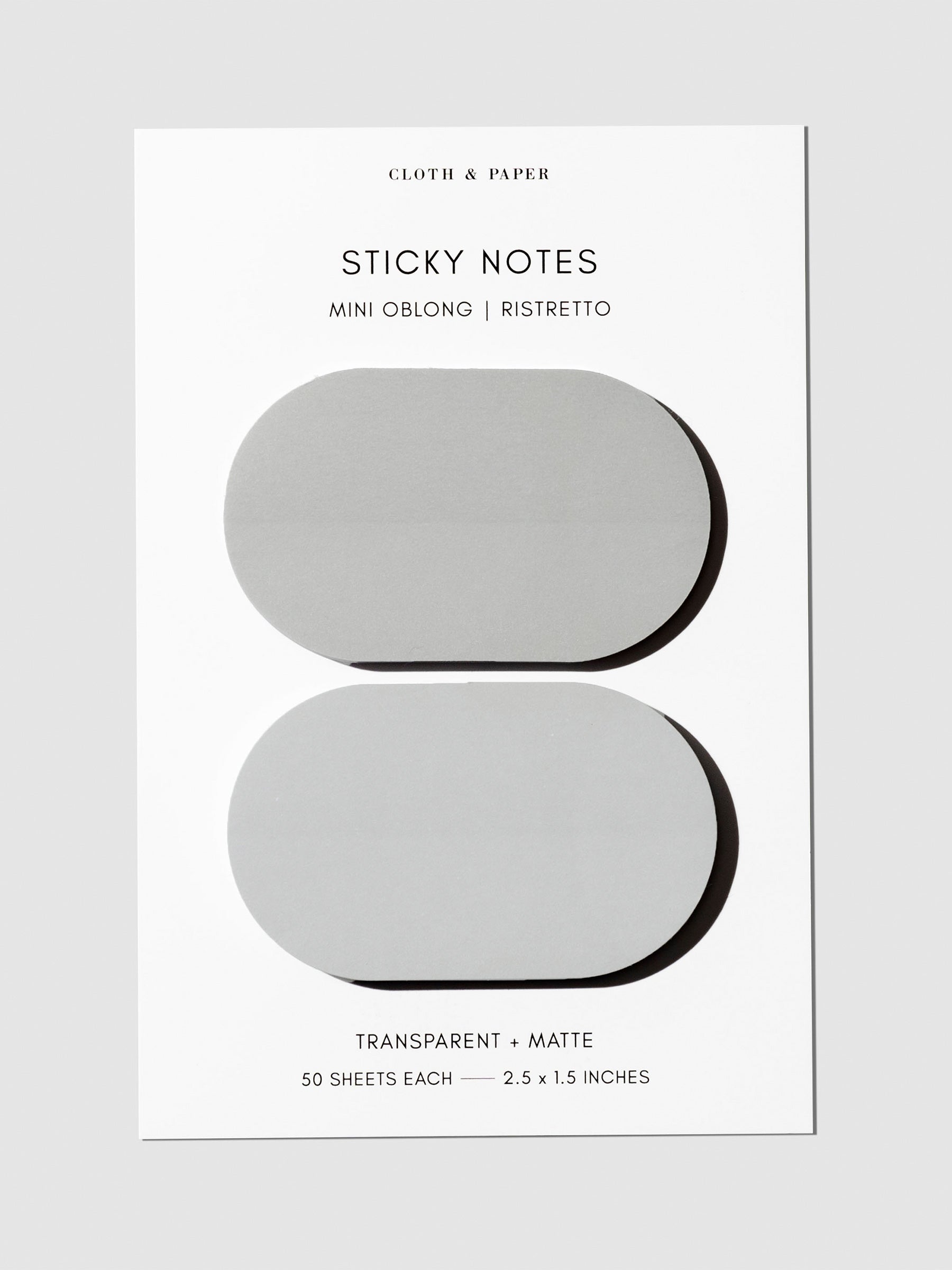 Mini Oblong Sticky Note Set, Ristretto, Cloth and Paper. Sticky notes displayed on their backing on a neutral background.