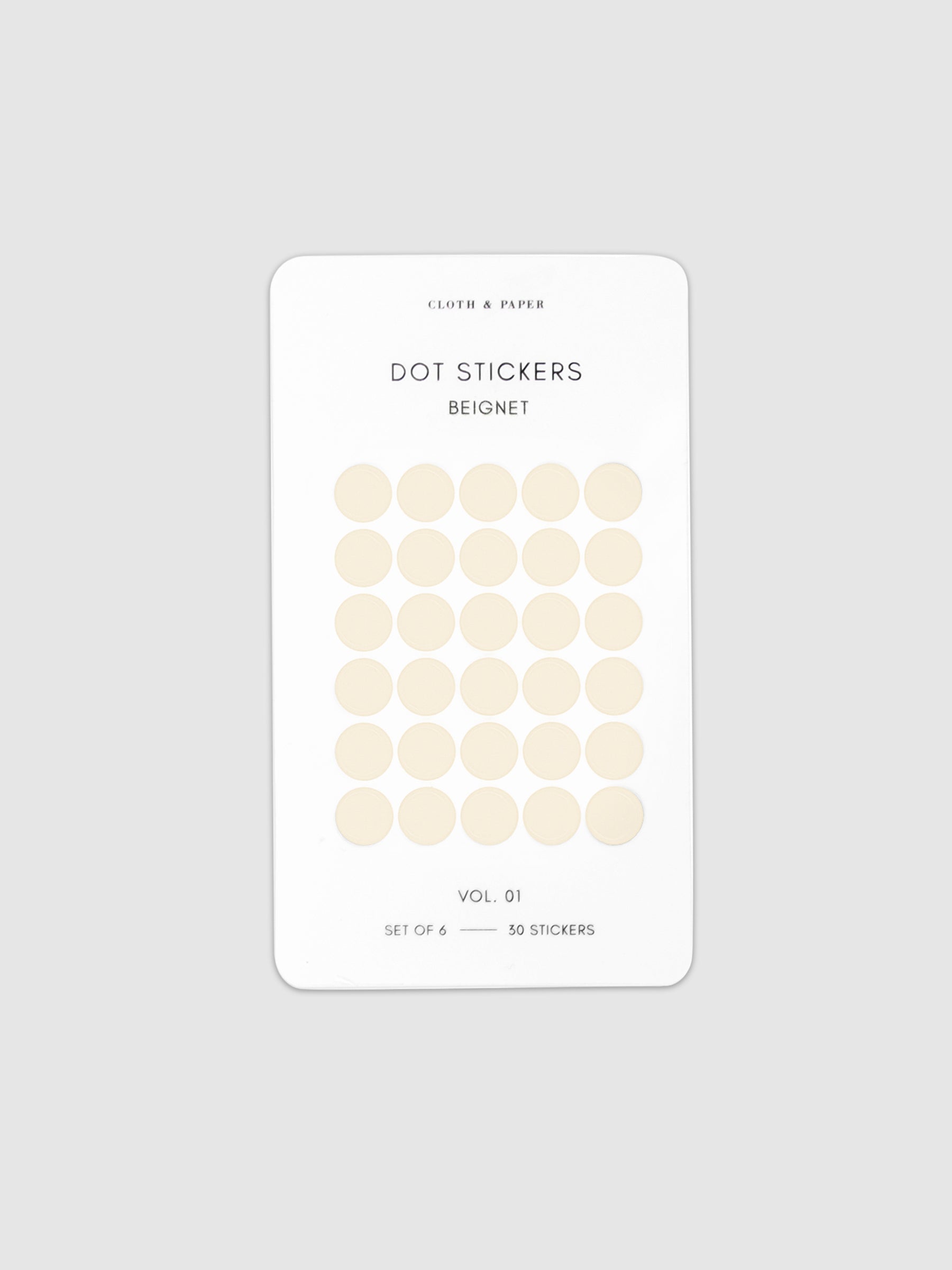 Mini Shape Sticker Set, Transparent, Beignet, Cloth and Paper. Dot sticker sheet against a neutral background.