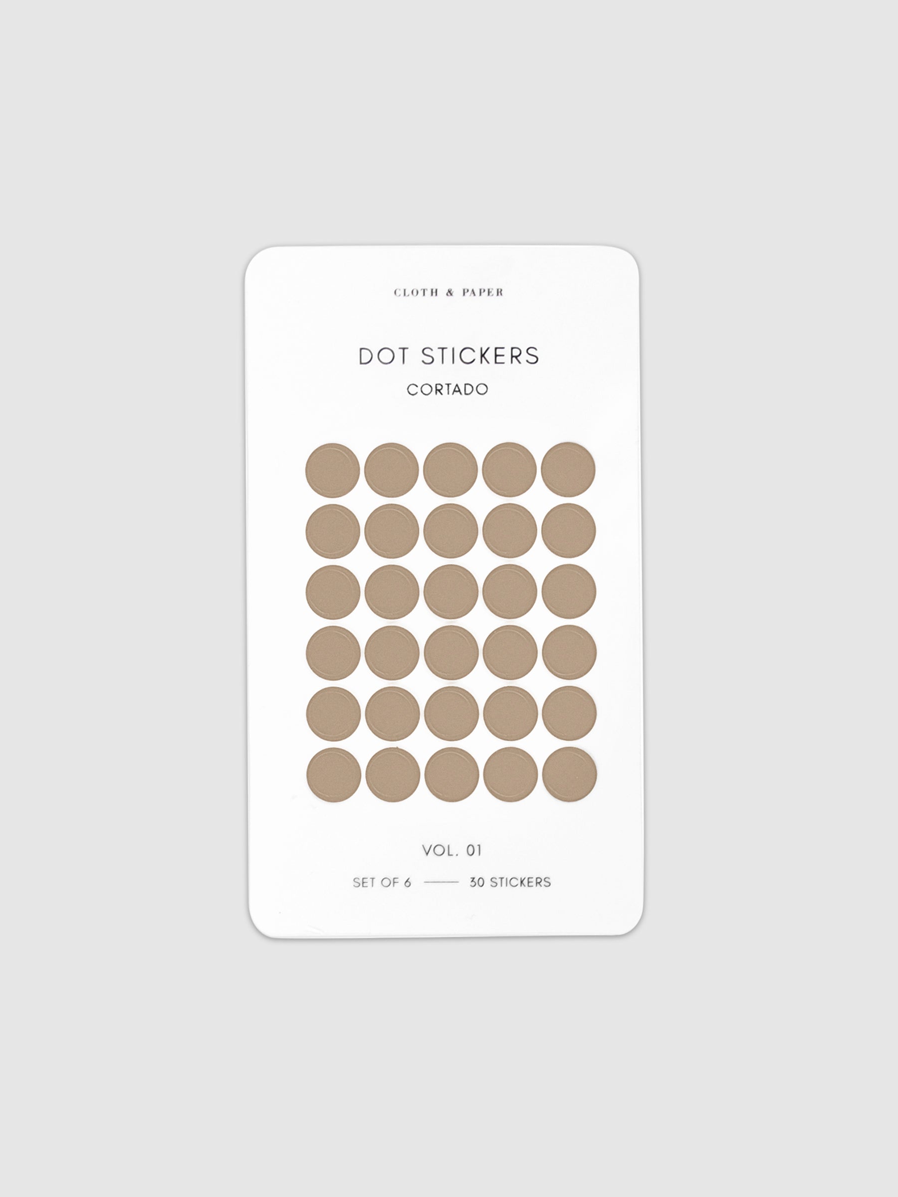 Mini Shape Sticker Set, Transparent, Cortado, Cloth and Paper. Dot sticker sheet against a neutral background.