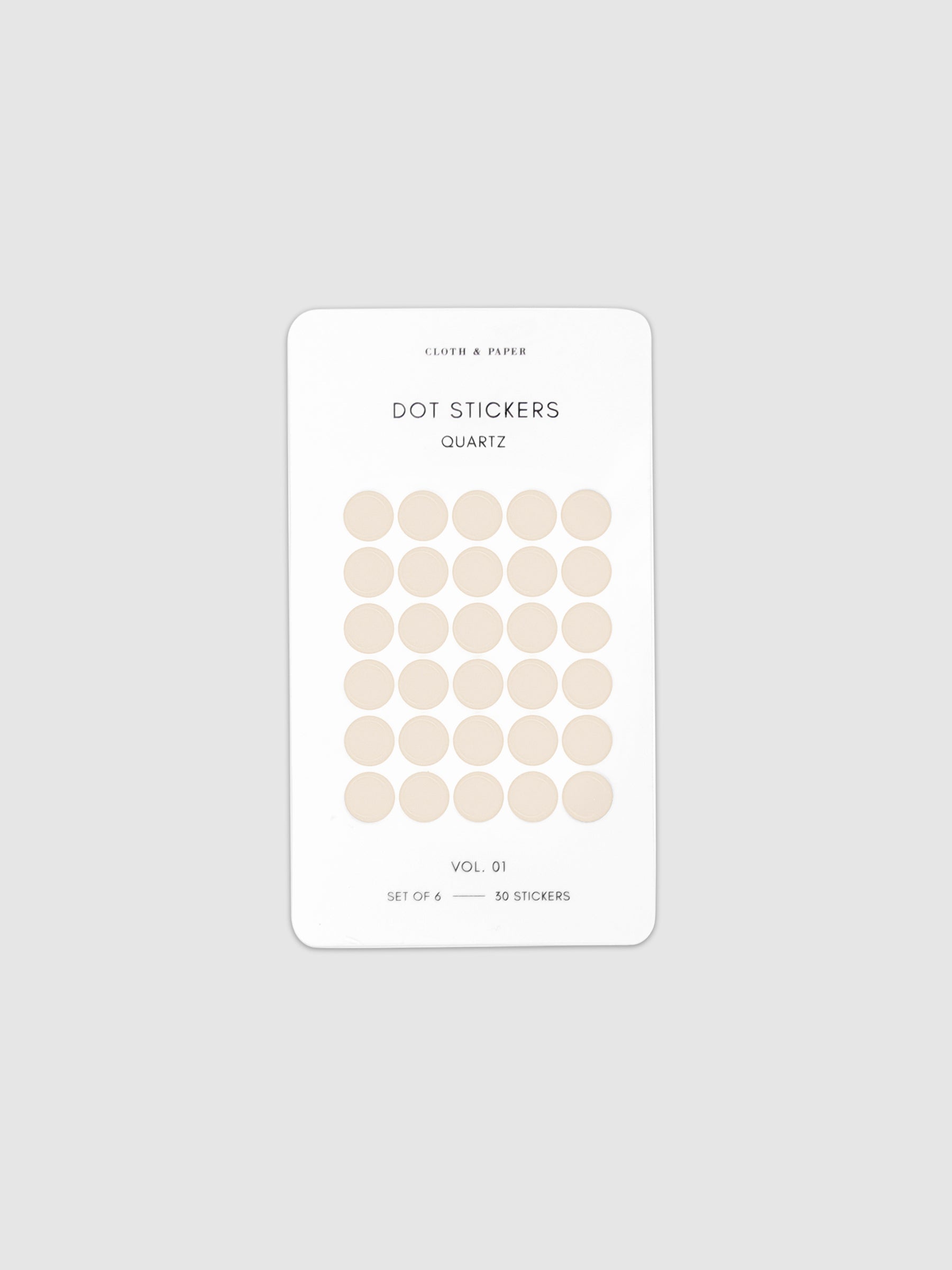 Mini Shape Sticker Set, Transparent, Quartz, Cloth and Paper. Dot sticker sheet against a neutral background.