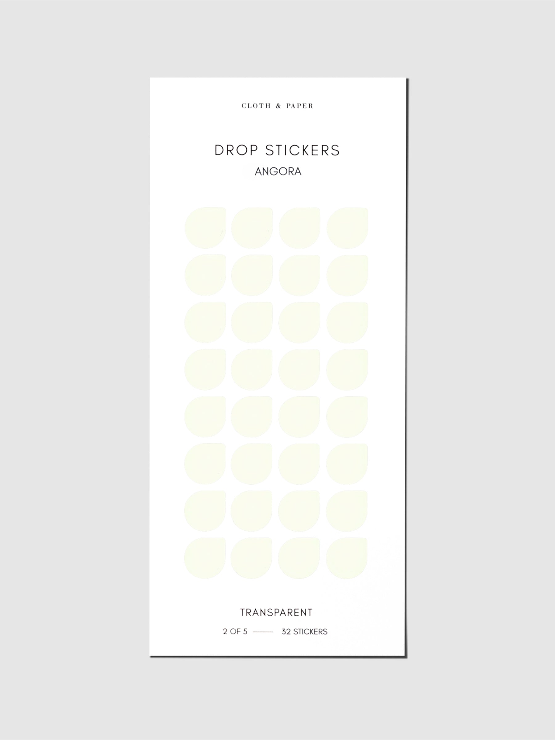 Sticker sheet displayed on a neutral background. Sticker size shown is medium, color shown is Angora.