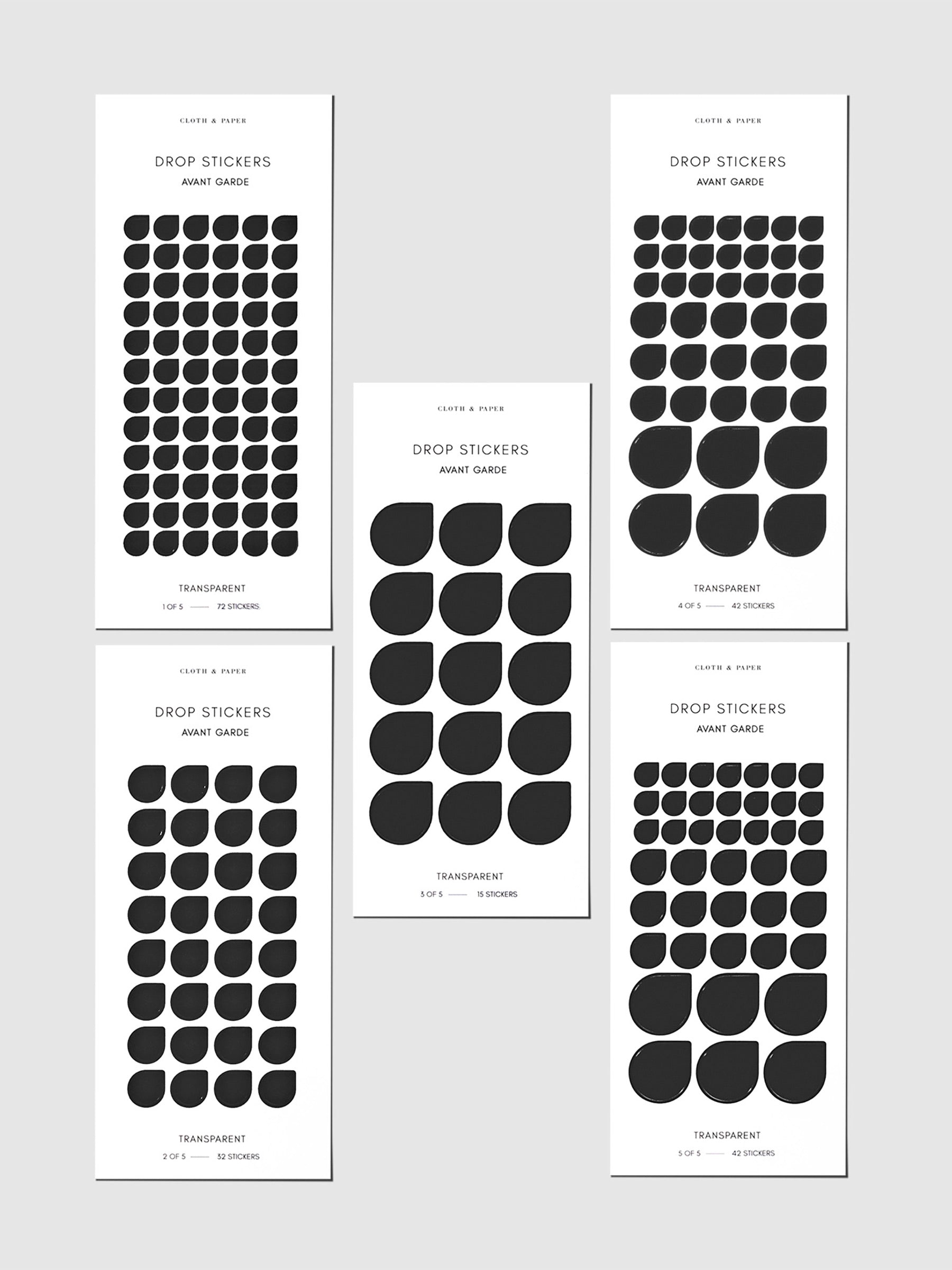 Set of five sticker sheets shown on a gray background. Color shown is Avant Garde.