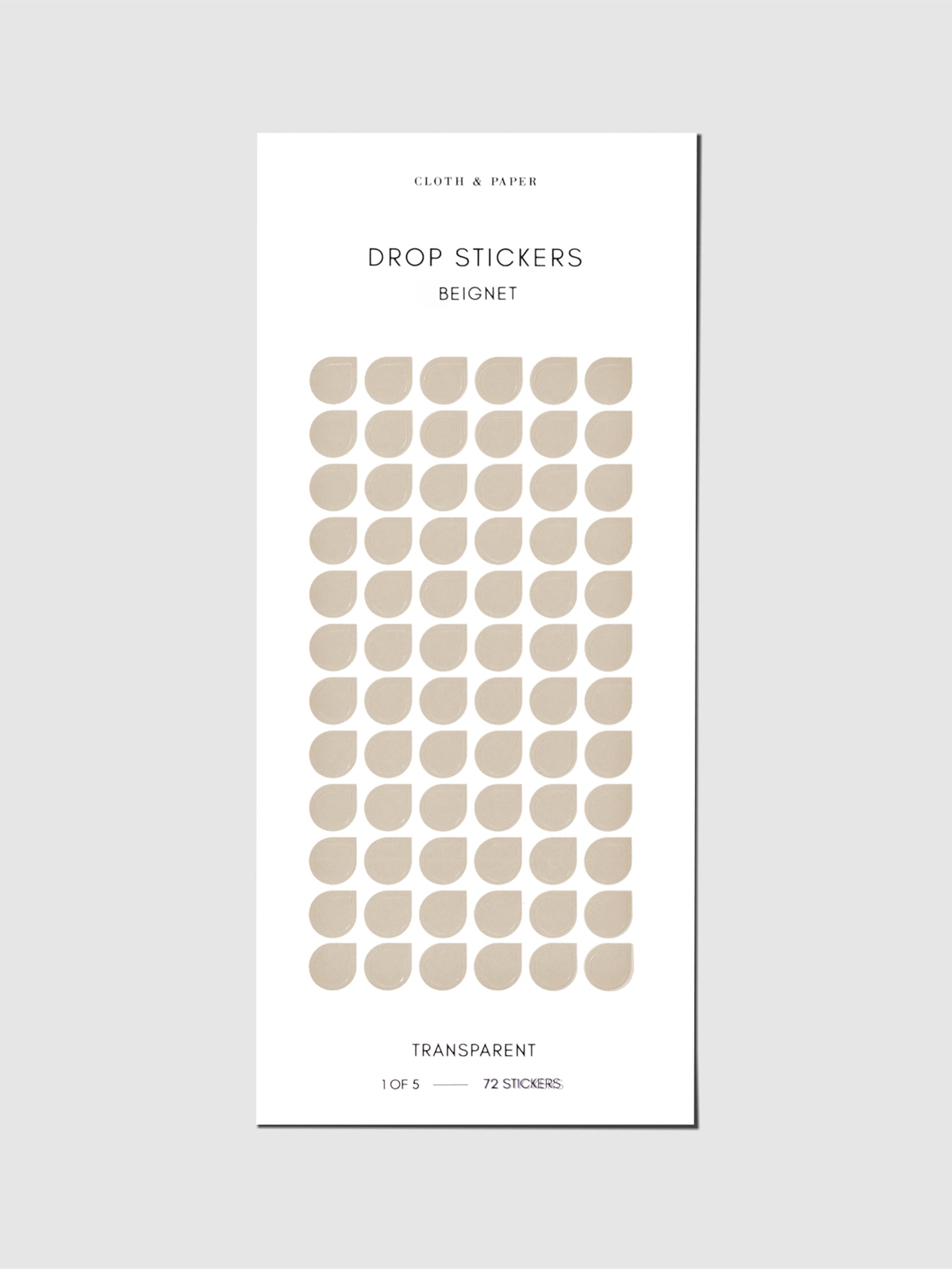 Sticker sheet displayed on a neutral background. Sticker size shown is small, color shown is Beignet.
