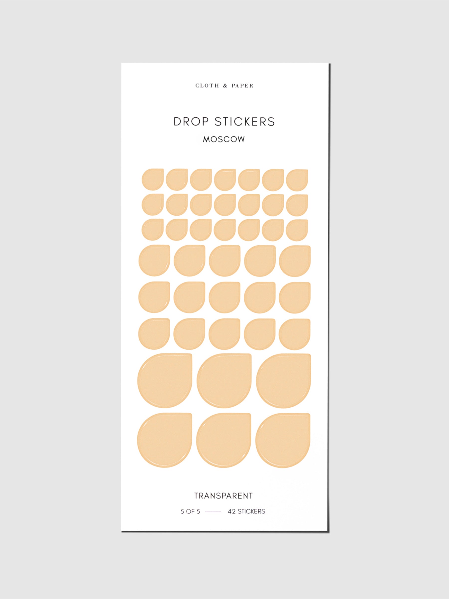 Sticker sheet displayed on a neutral background. Sticker sizes shown are mixed with small, medium, and large; color shown is Moscow.