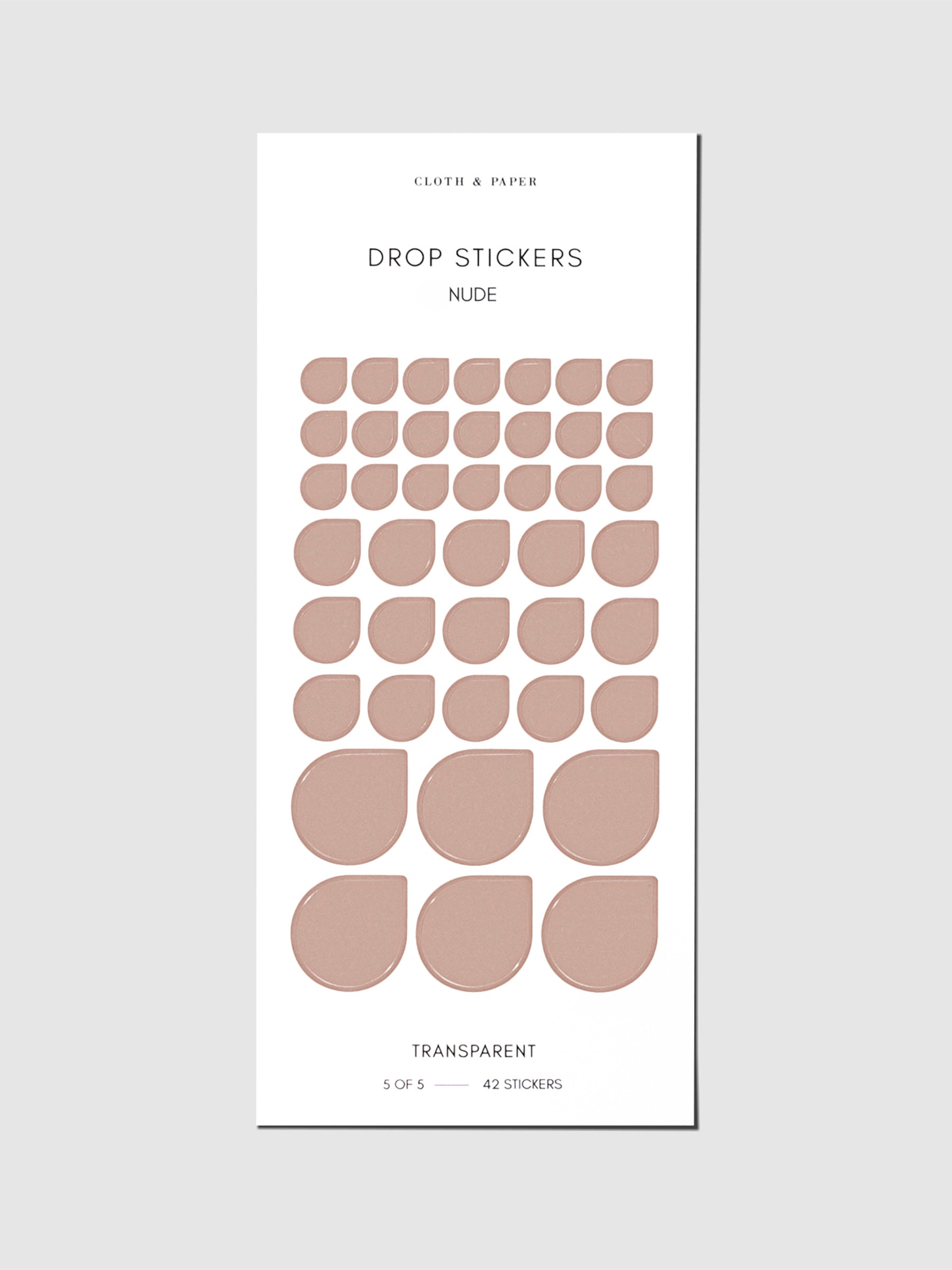 Sticker sheet displayed on a neutral background. Sticker sizes shown are mixed with small, medium, and large; color shown is Nude.