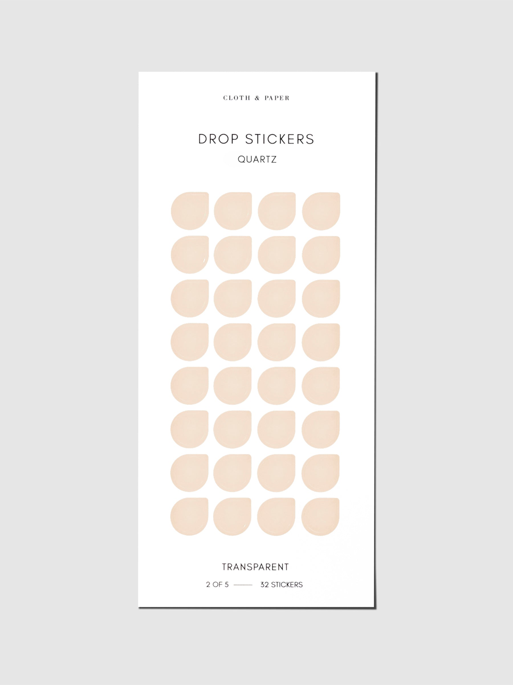 Sticker sheet displayed on a neutral background. Sticker size shown is medium, color shown is Quartz.