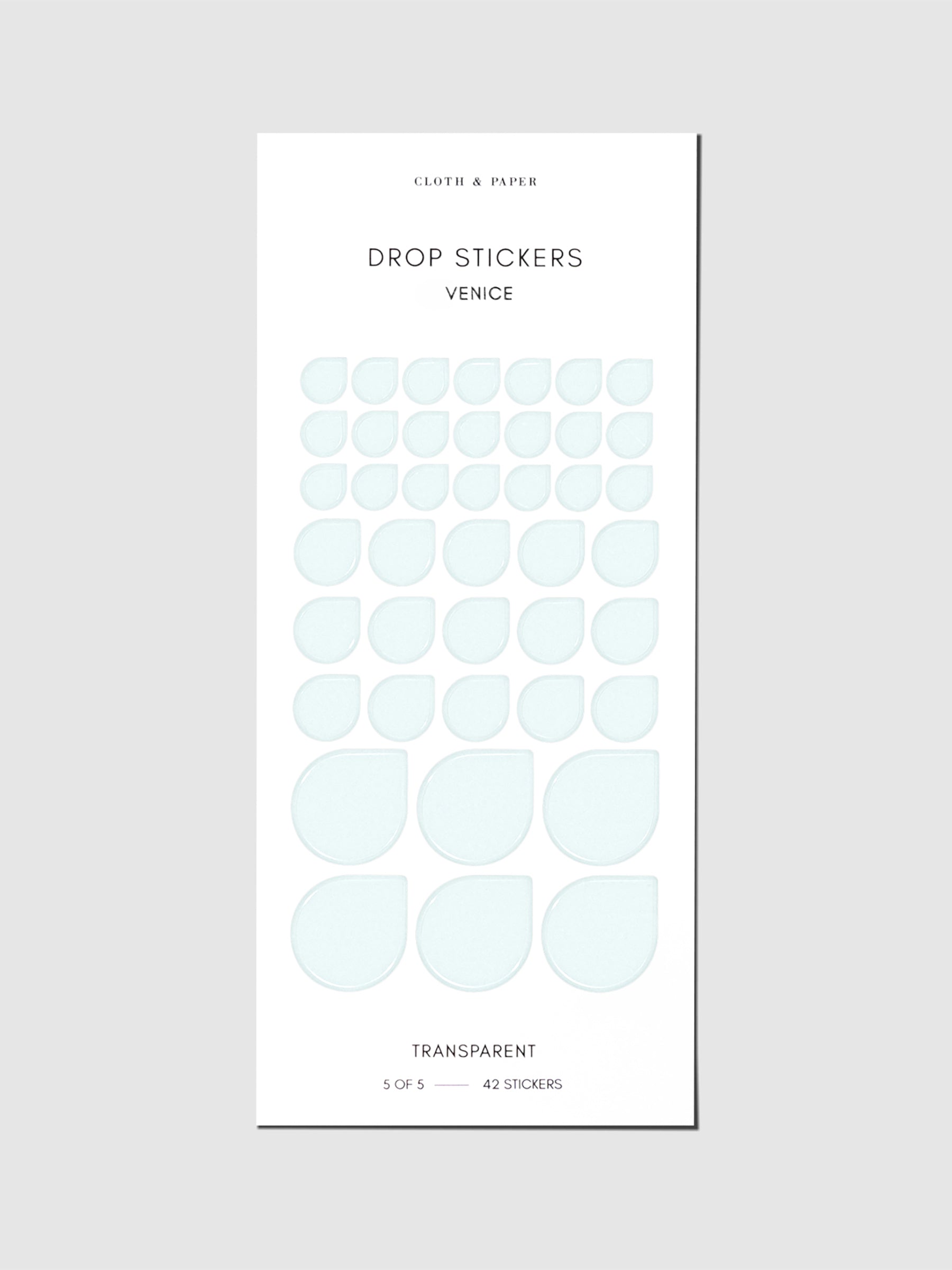 Minimal Shape Sticker Set with Transparent Drops in Venice displayed against a neutral background.