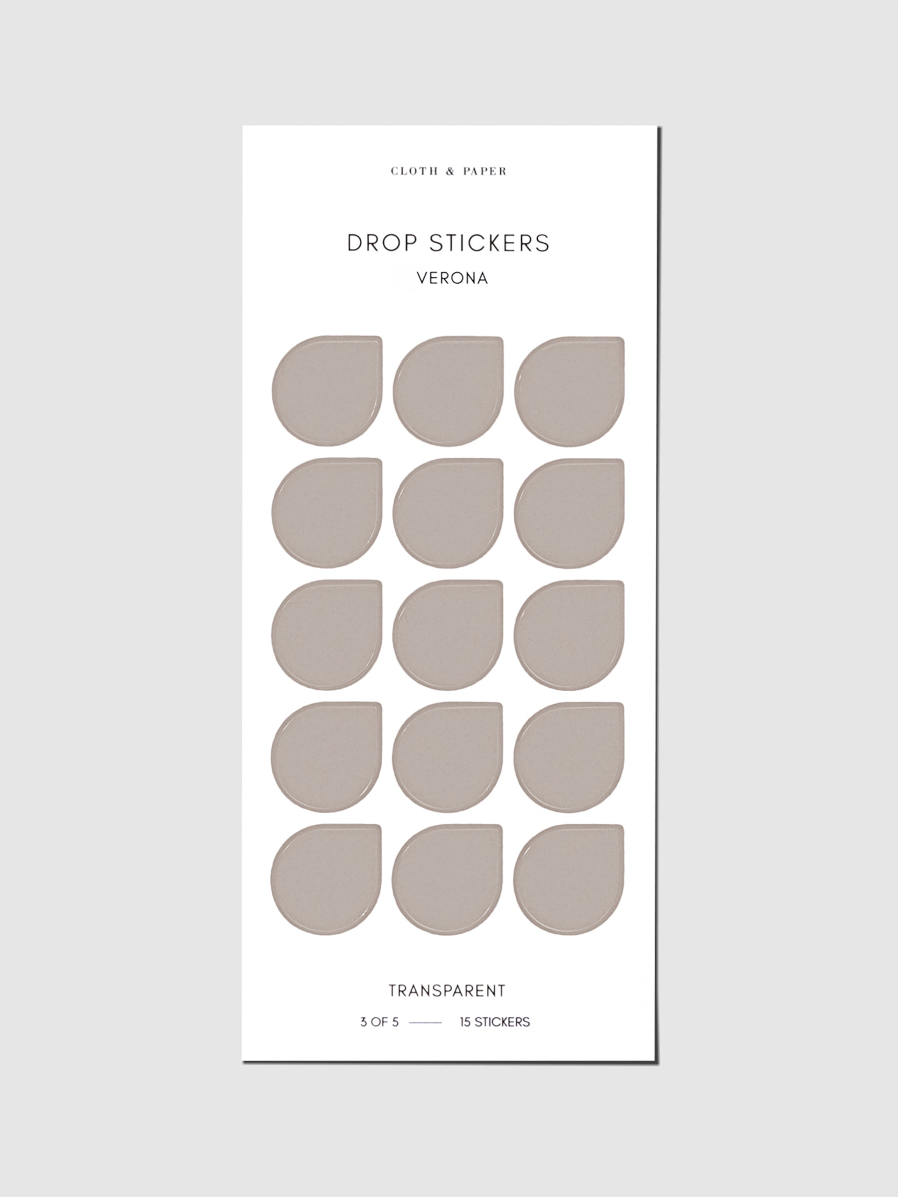 Sticker sheet displayed on a neutral background. Sticker size shown is large, color shown is Verona.