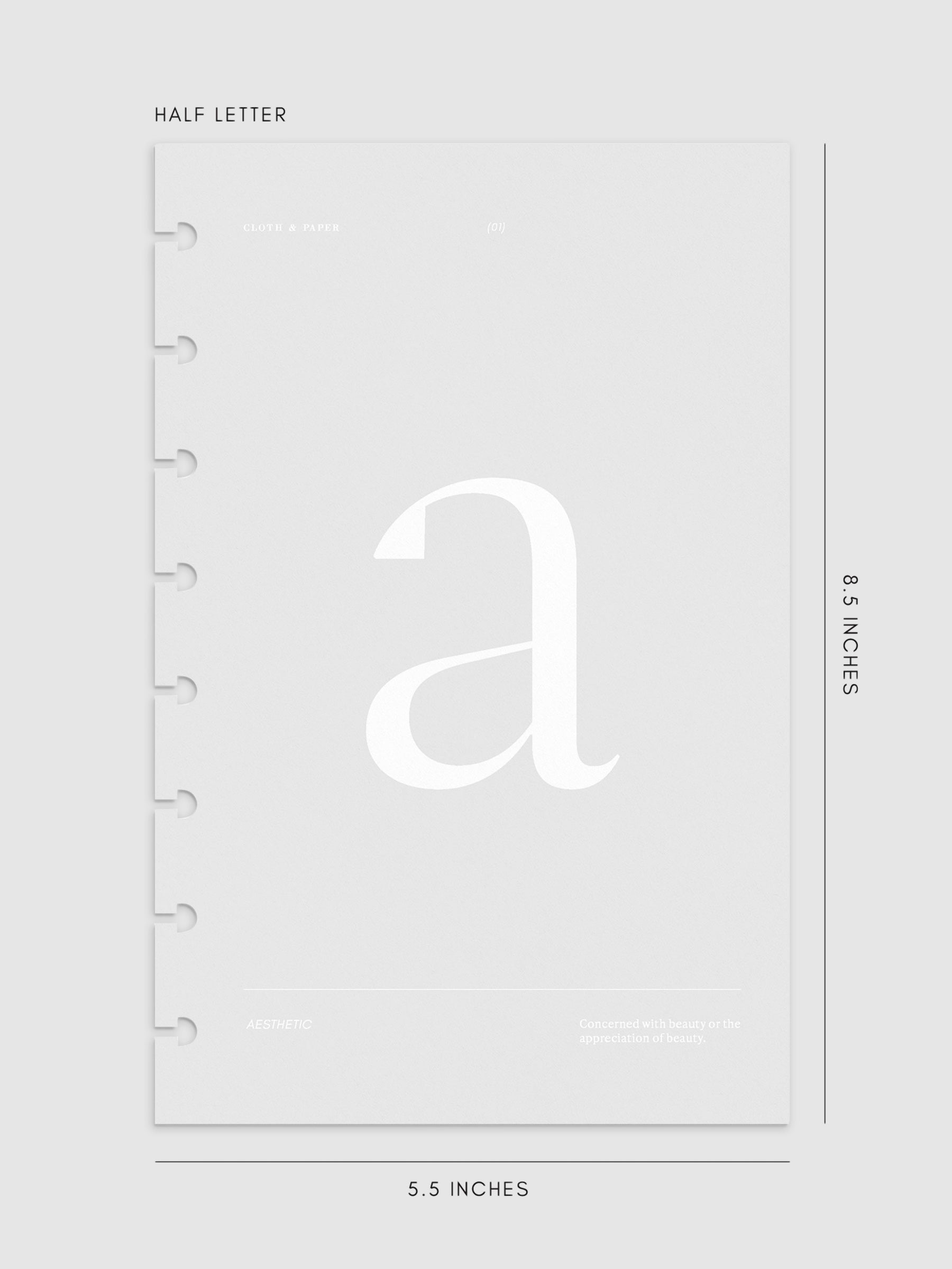 Monogram Vellum Planner Dashboard A in Half Letter displayed on a neutral background. 