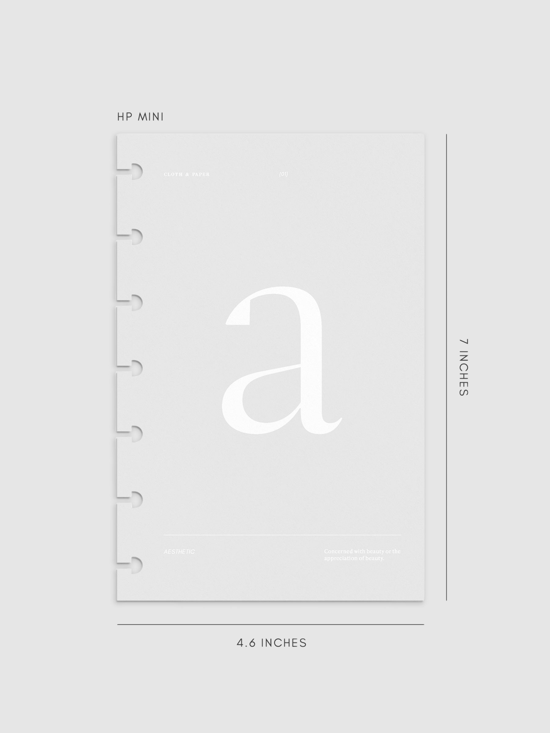 Monogram Vellum Planner Dashboard A  in HP Mini displayed on a neutral background. 